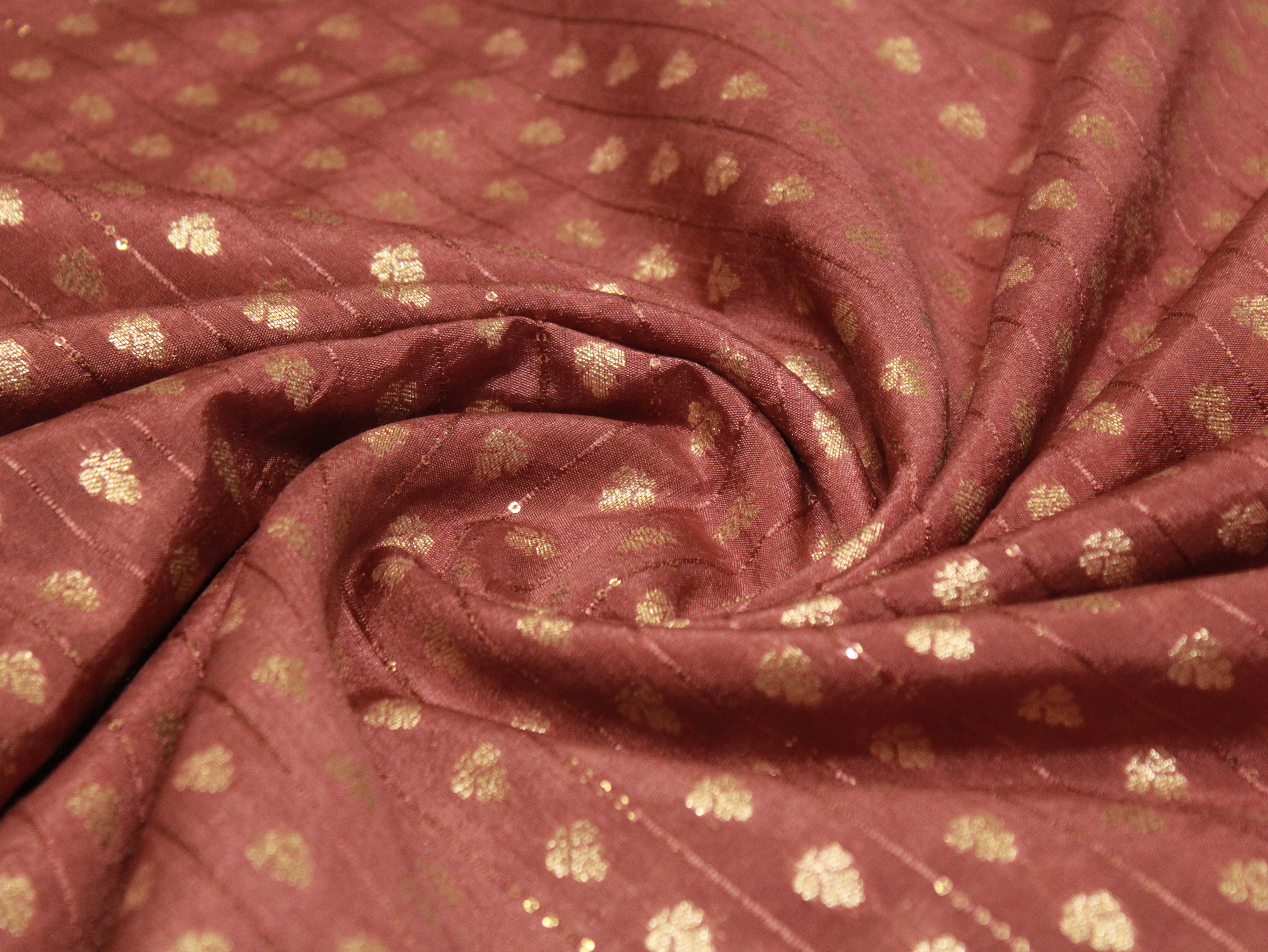 Banarasi Sequin Brocade Fabric - Onion