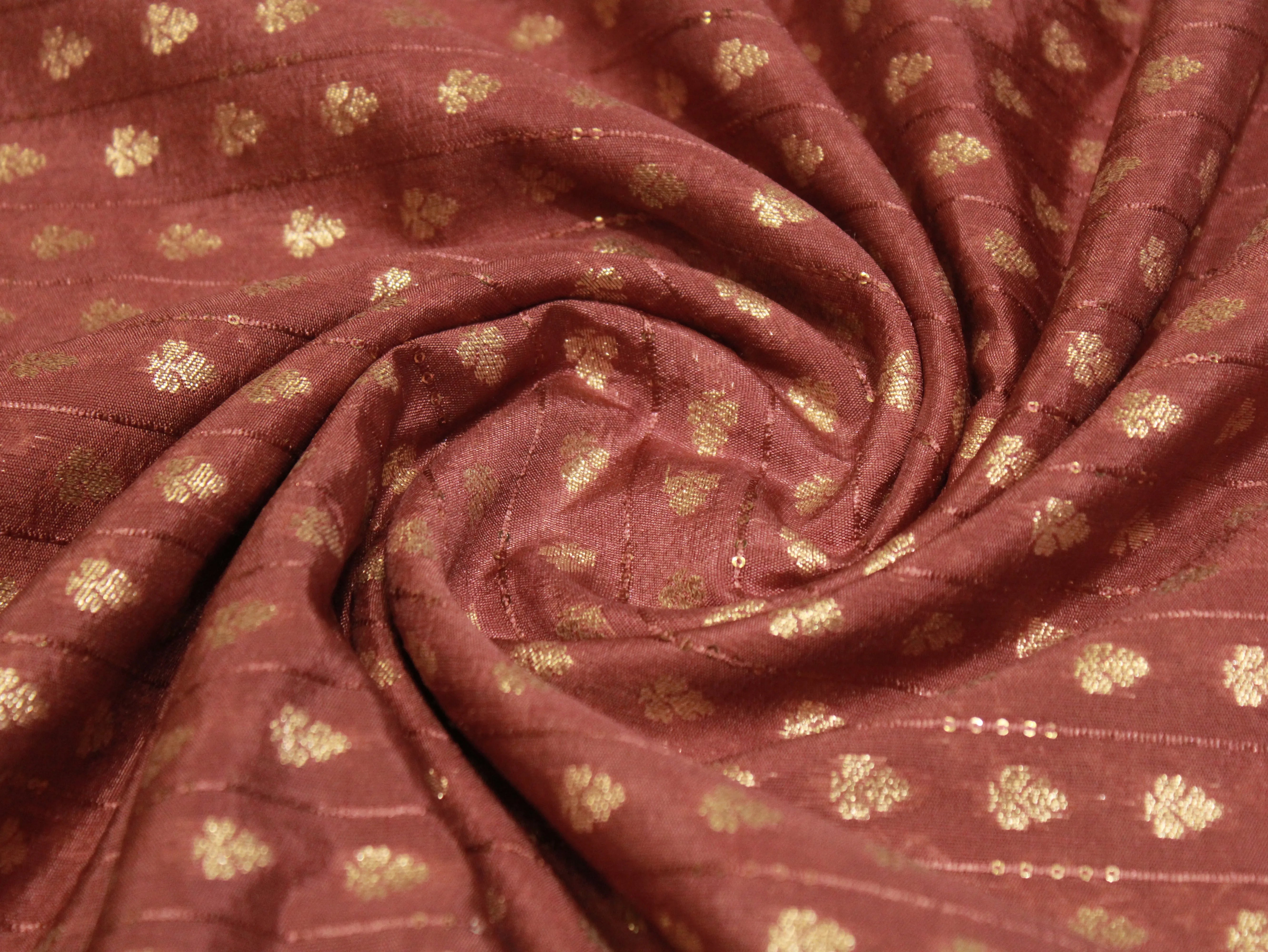 Banarasi Sequin Brocade Fabric - Onion