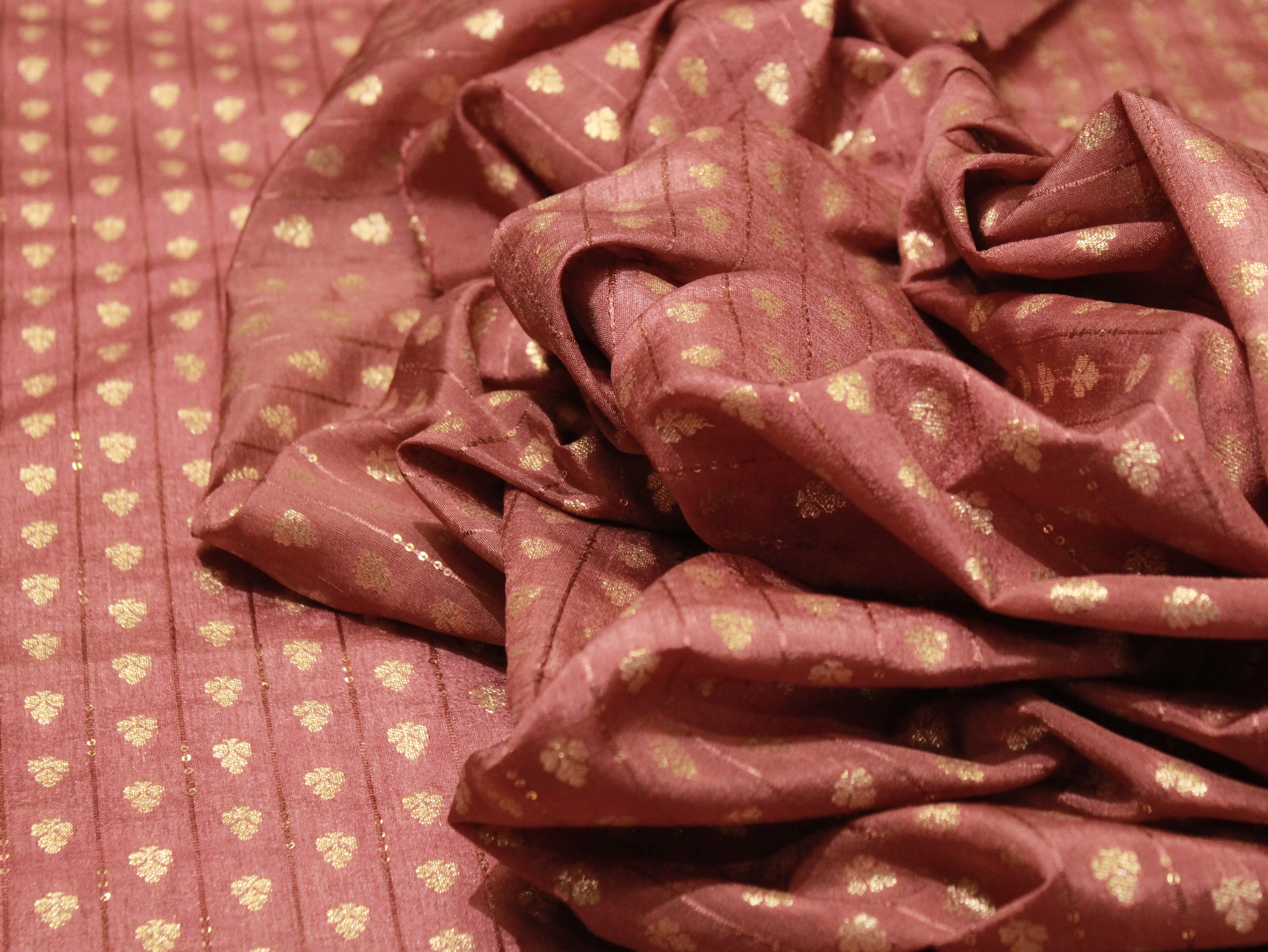 Banarasi Sequin Brocade Fabric - Onion