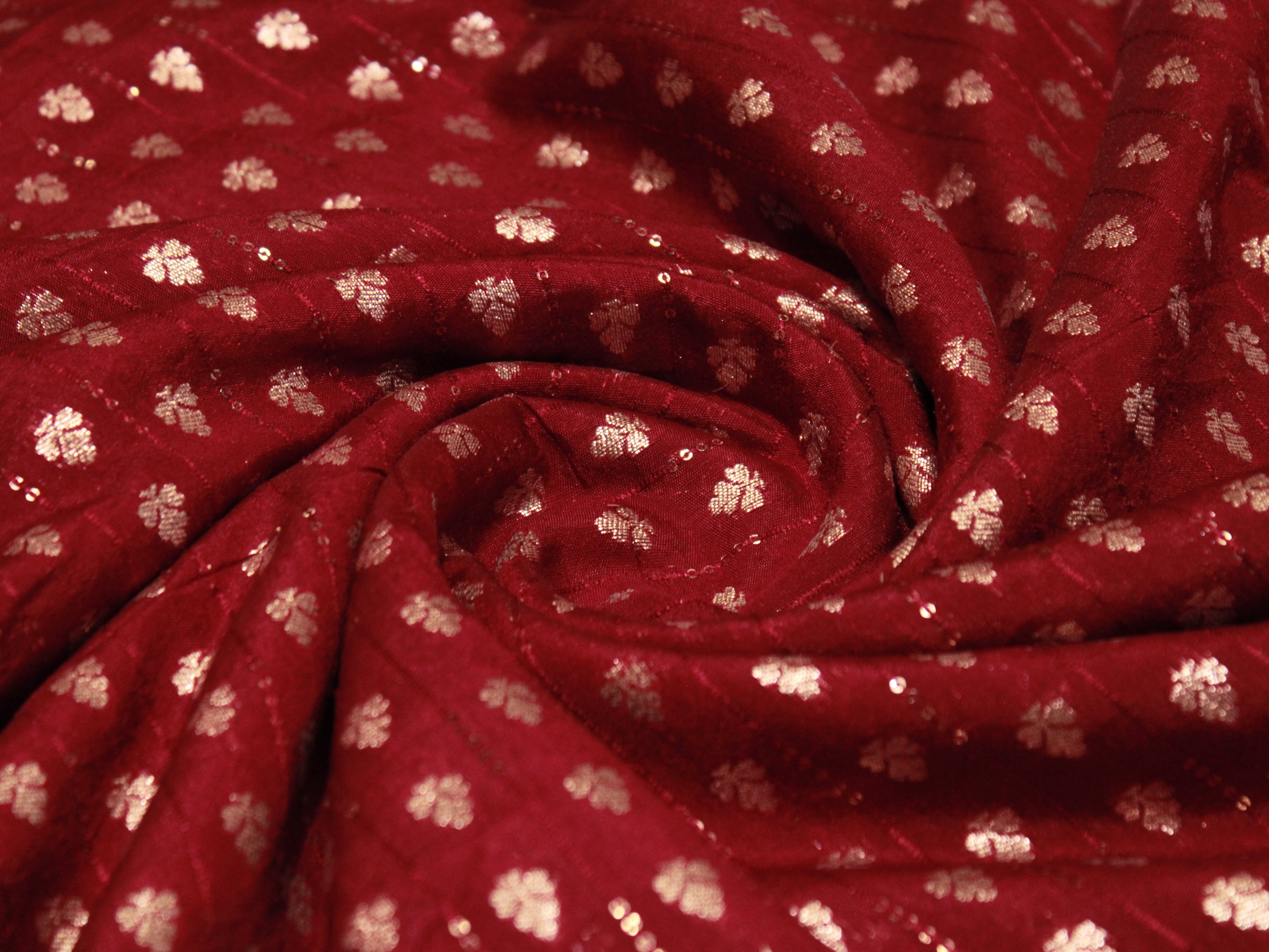 Banarasi Sequin Brocade Fabric - Maroon