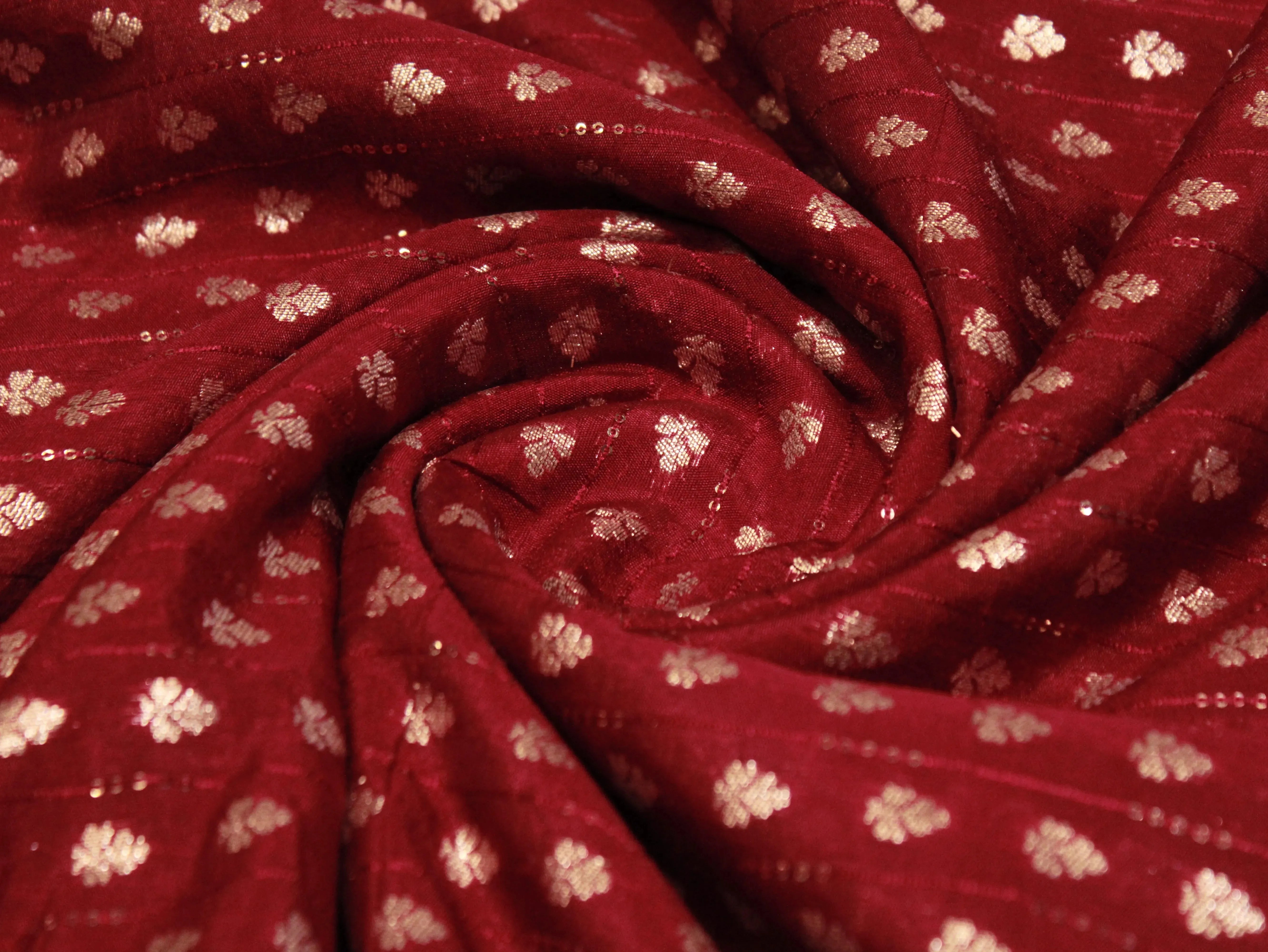 Banarasi Sequin Brocade Fabric - Maroon