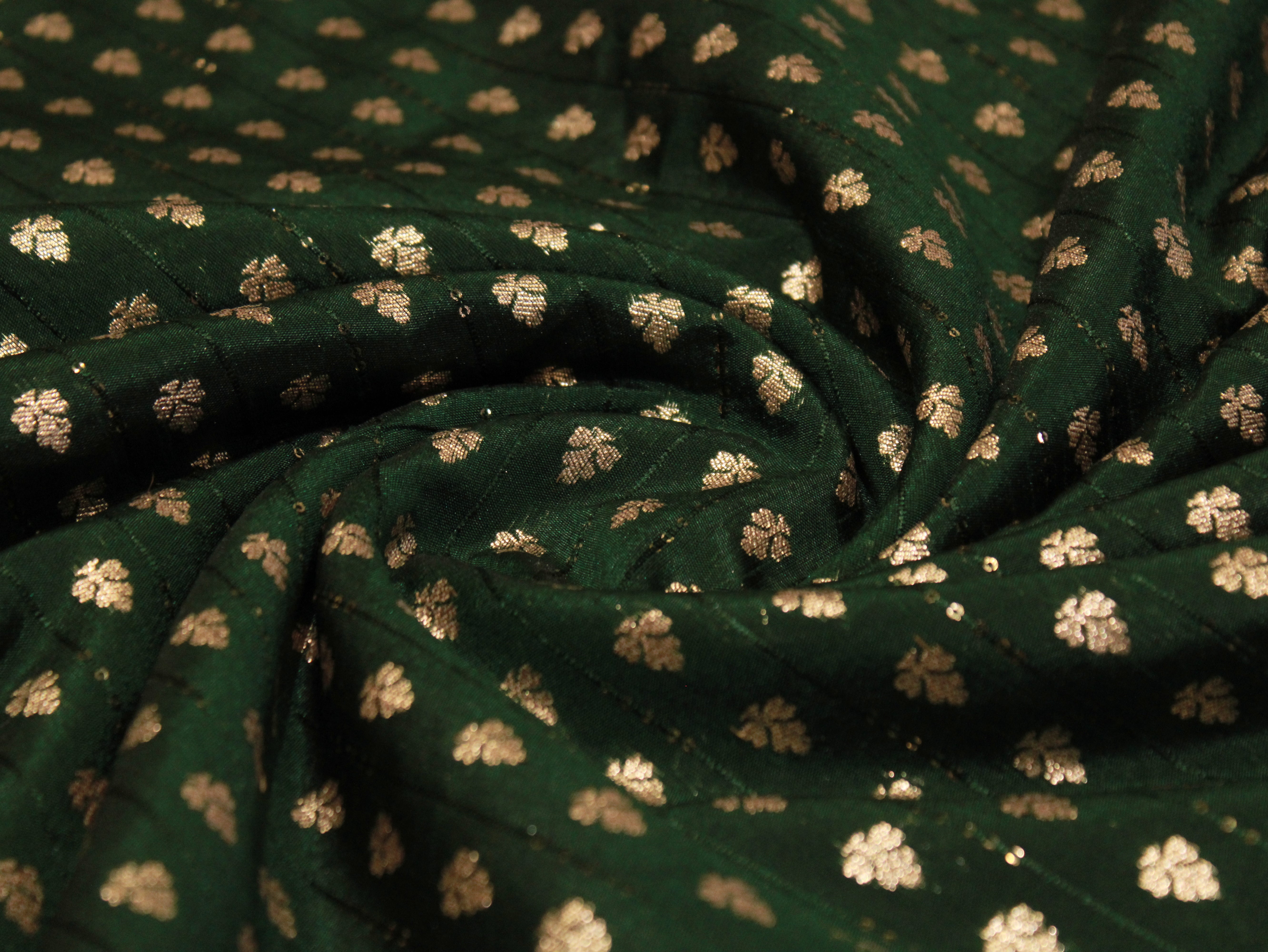 Banarasi Sequin Brocade Fabric - Dark Green