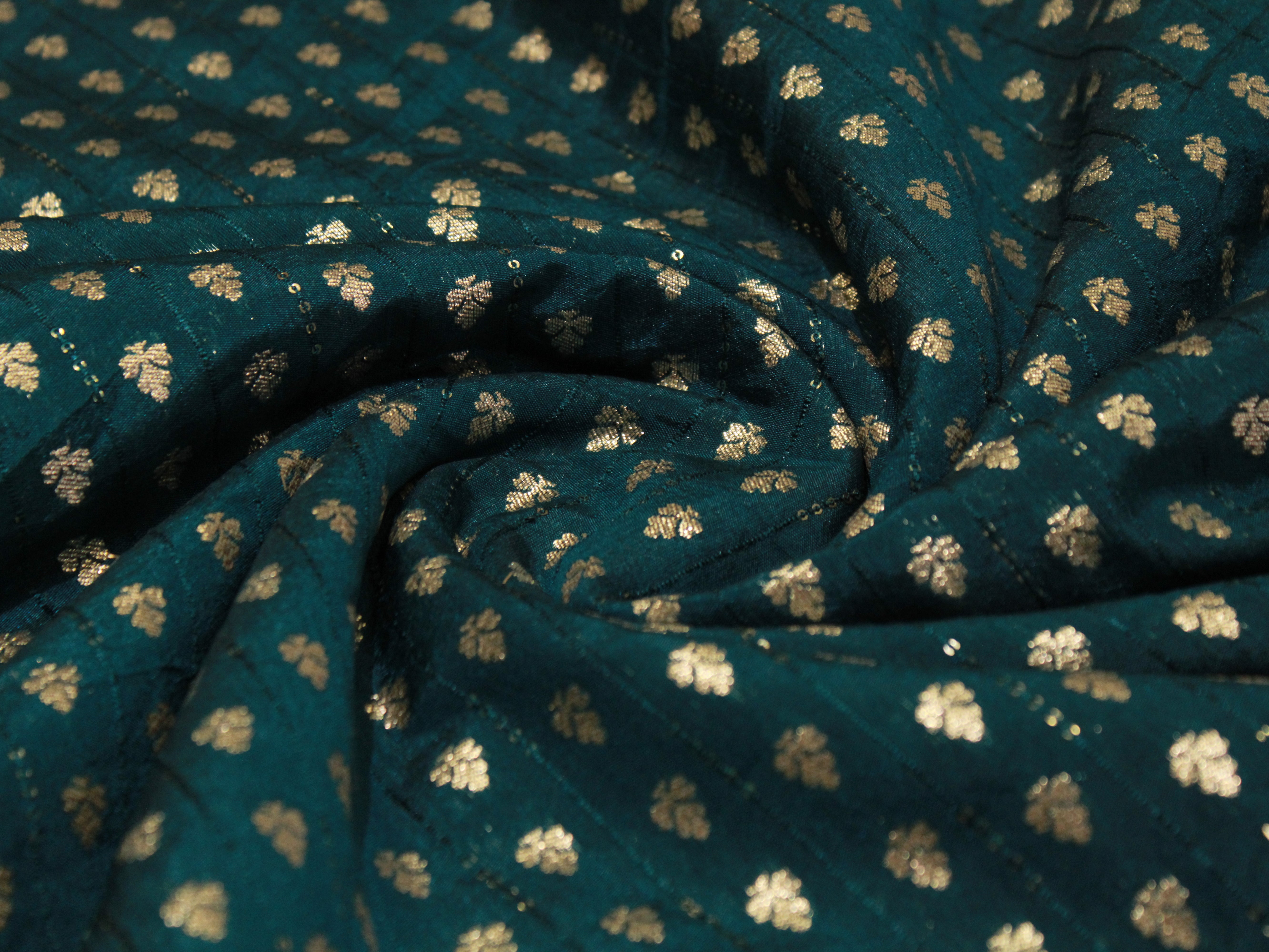 Banarasi Sequin Brocade Fabric - Peacock Blue