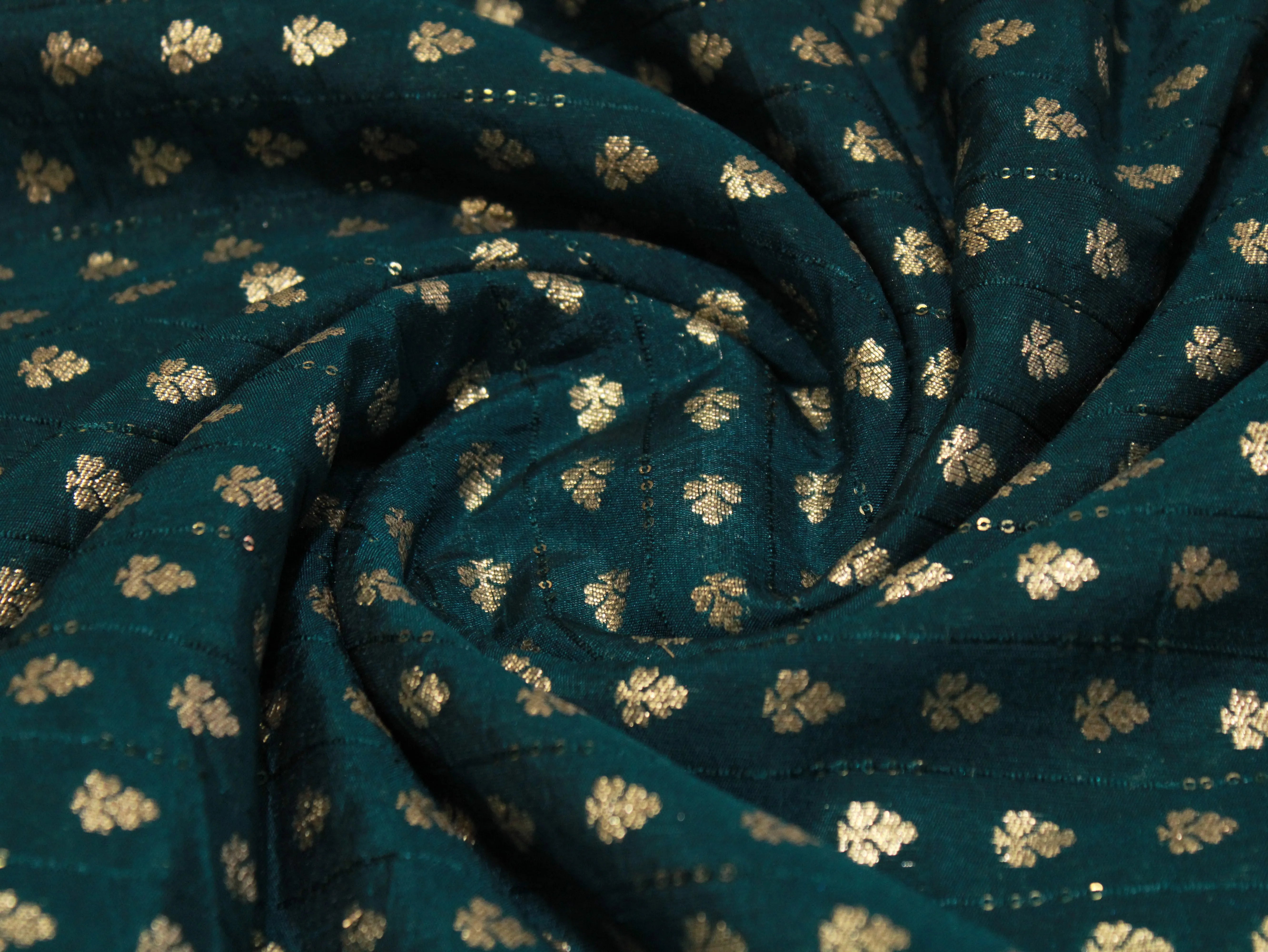 Banarasi Sequin Brocade Fabric - Peacock Blue