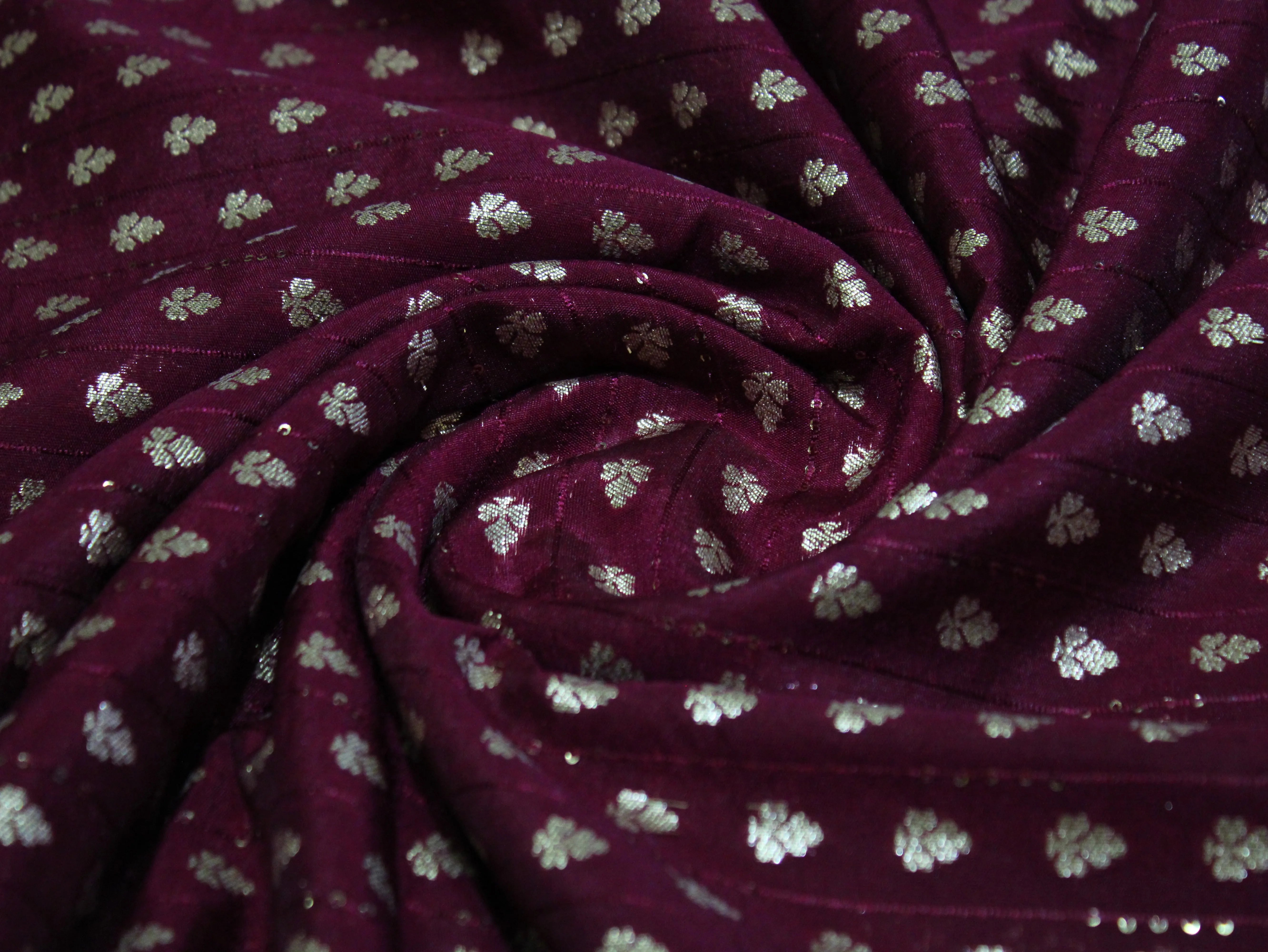 Banarasi Sequin Brocade Fabric - Wine