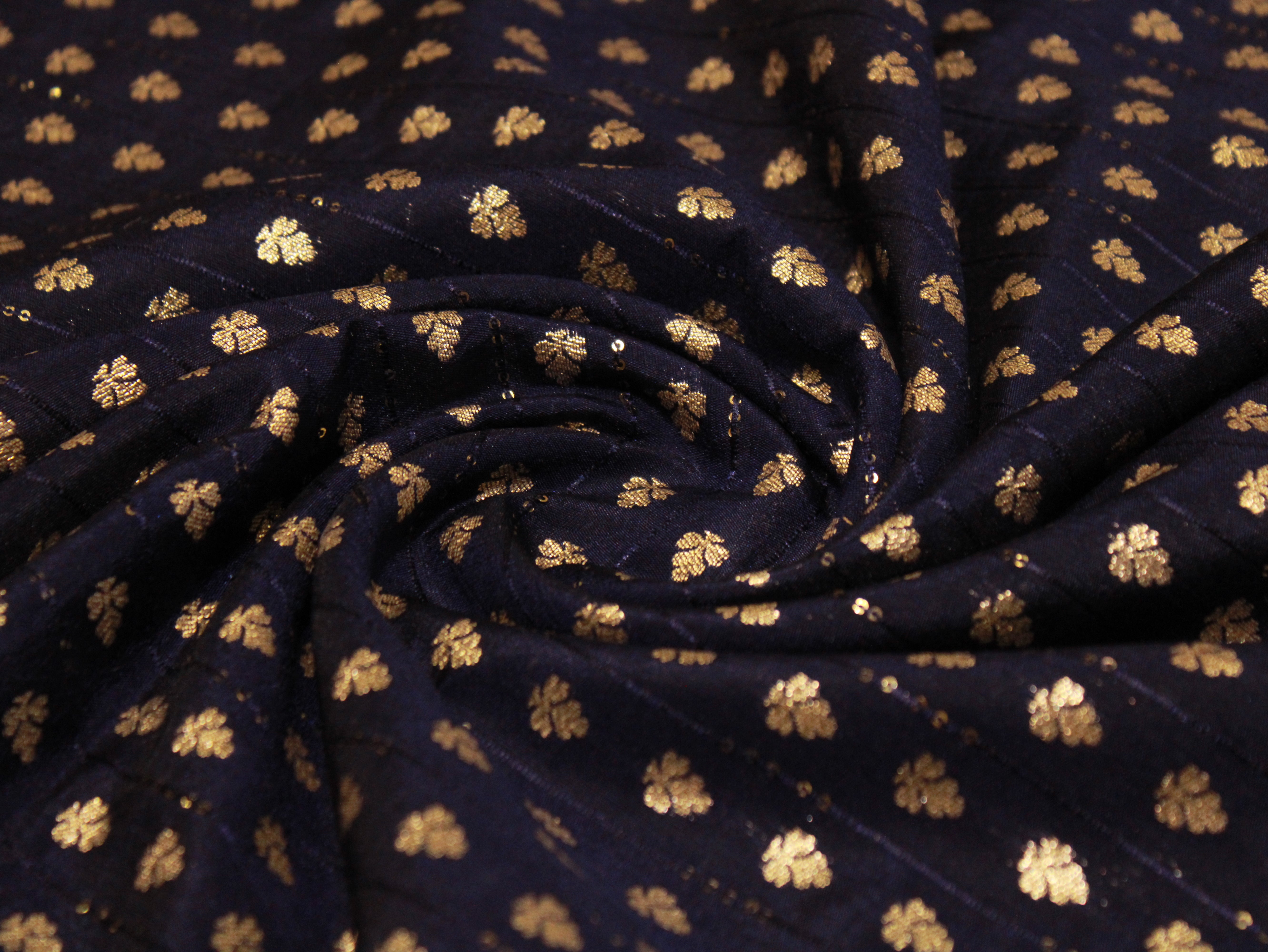 Banarasi Sequin Brocade Fabric - Navy Blue