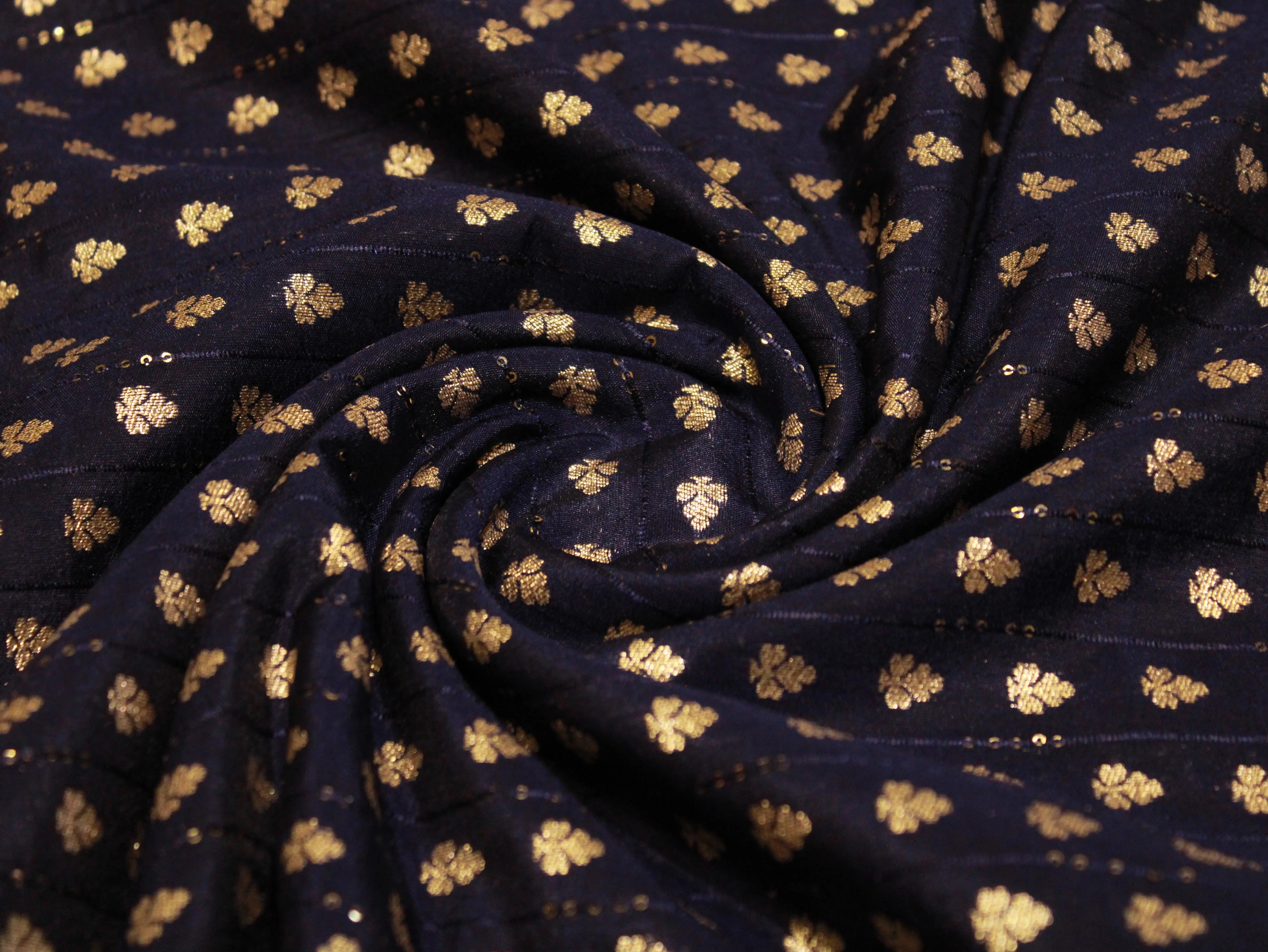 Banarasi Sequin Brocade Fabric - Navy Blue