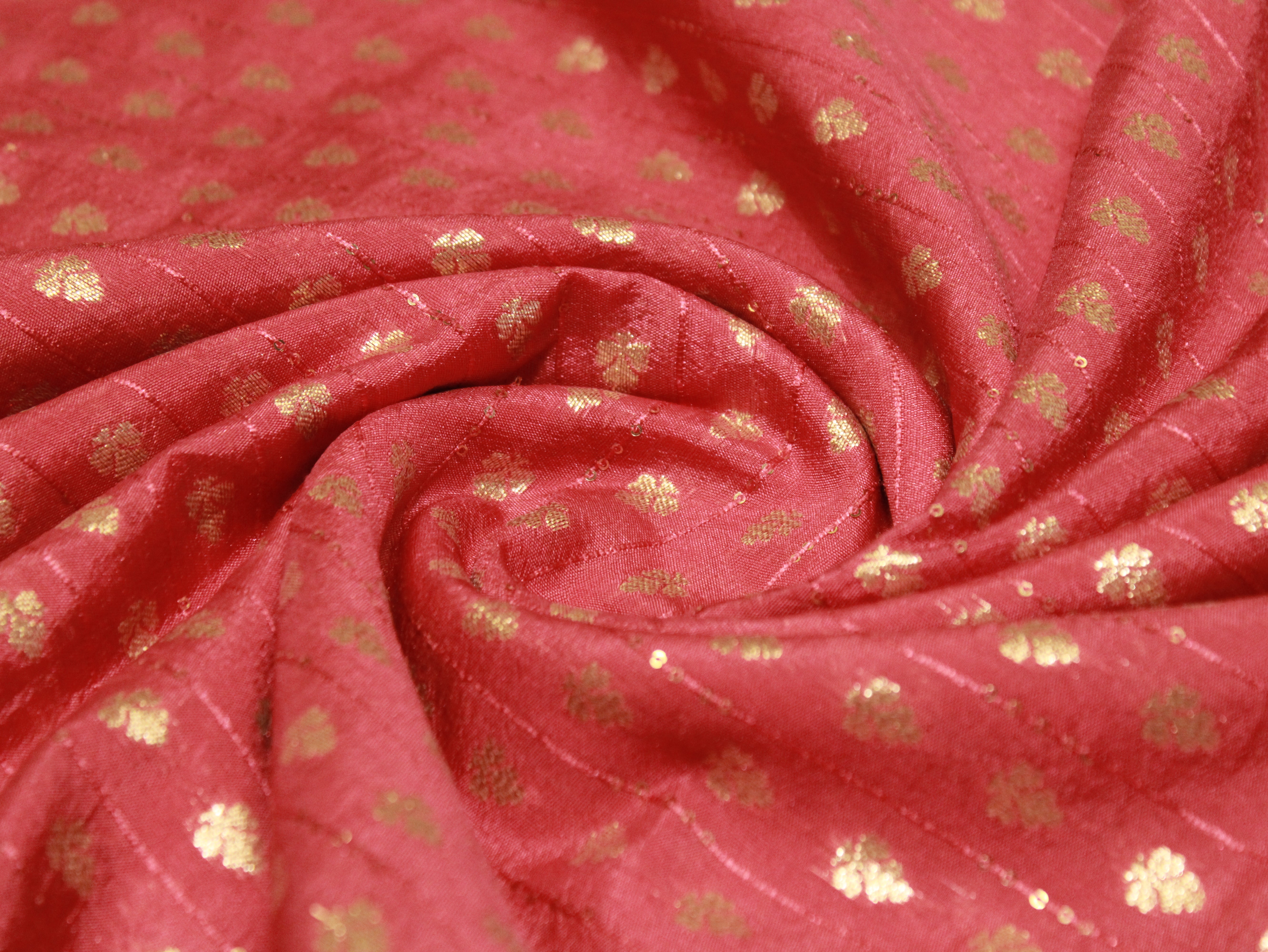 Banarasi Sequin Brocade Fabric - Carrot