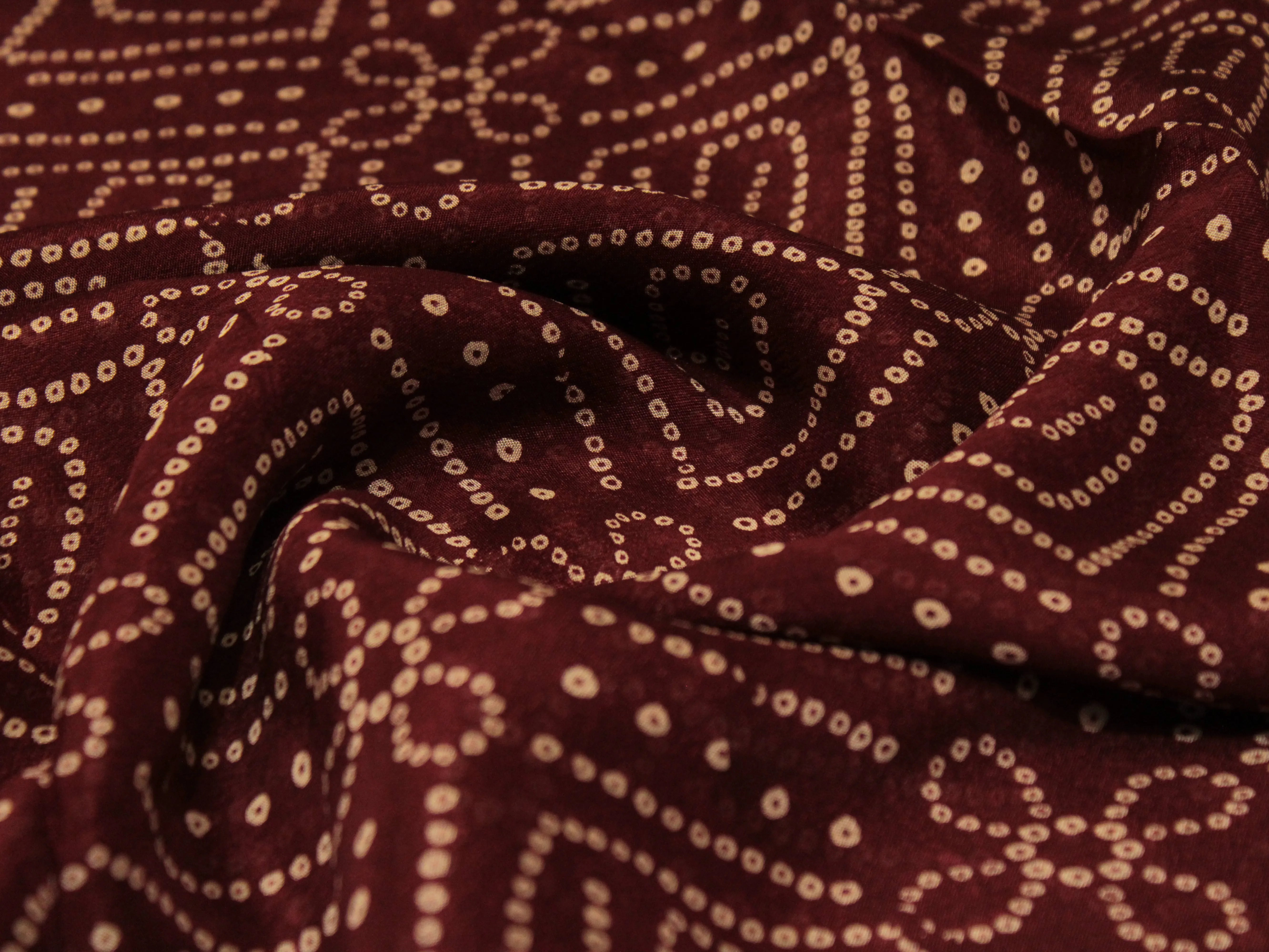 Knots: Pure Chinon Bandhej Fabric - Maroon