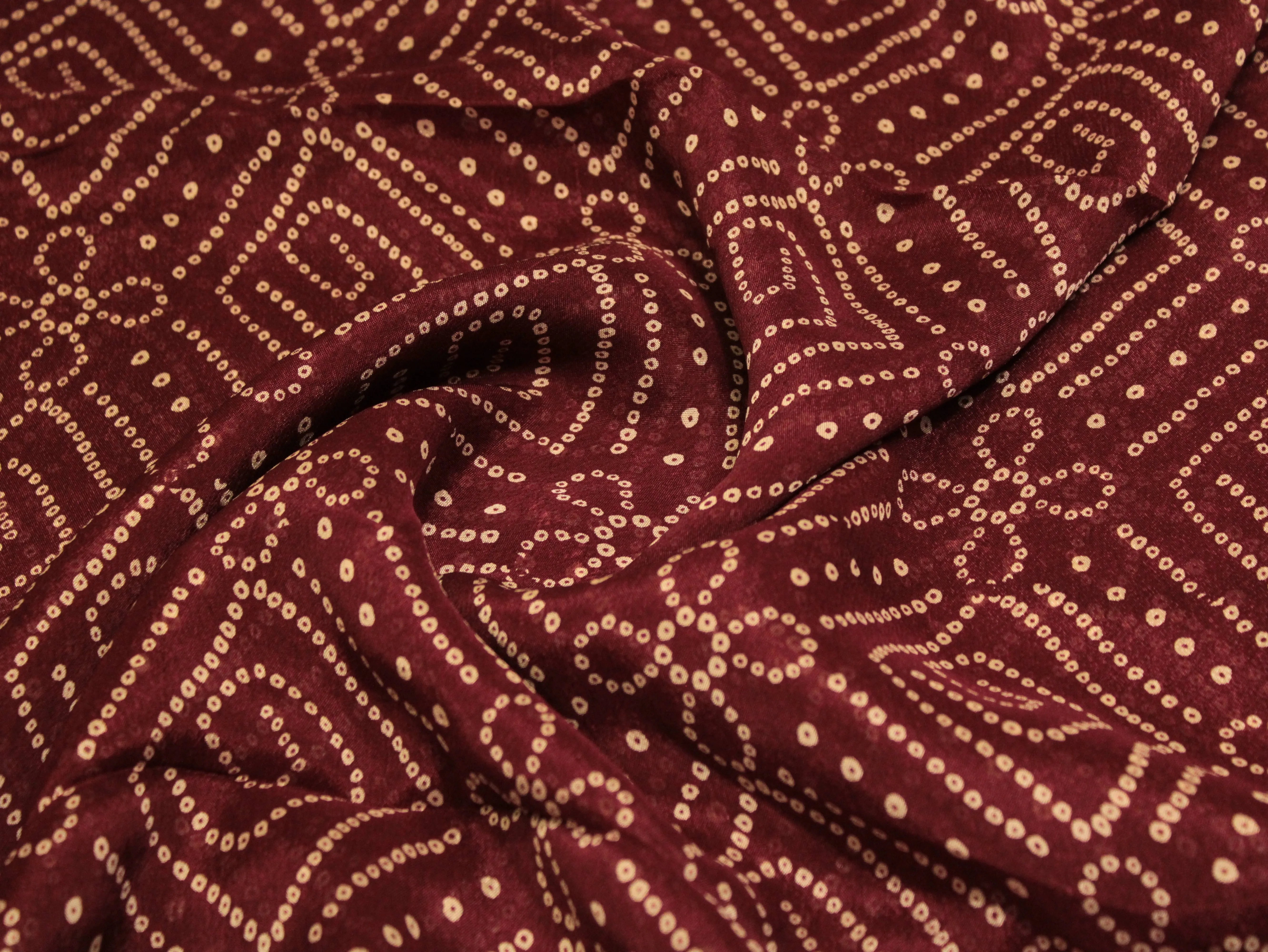 Knots: Pure Chinon Bandhej Fabric - Maroon