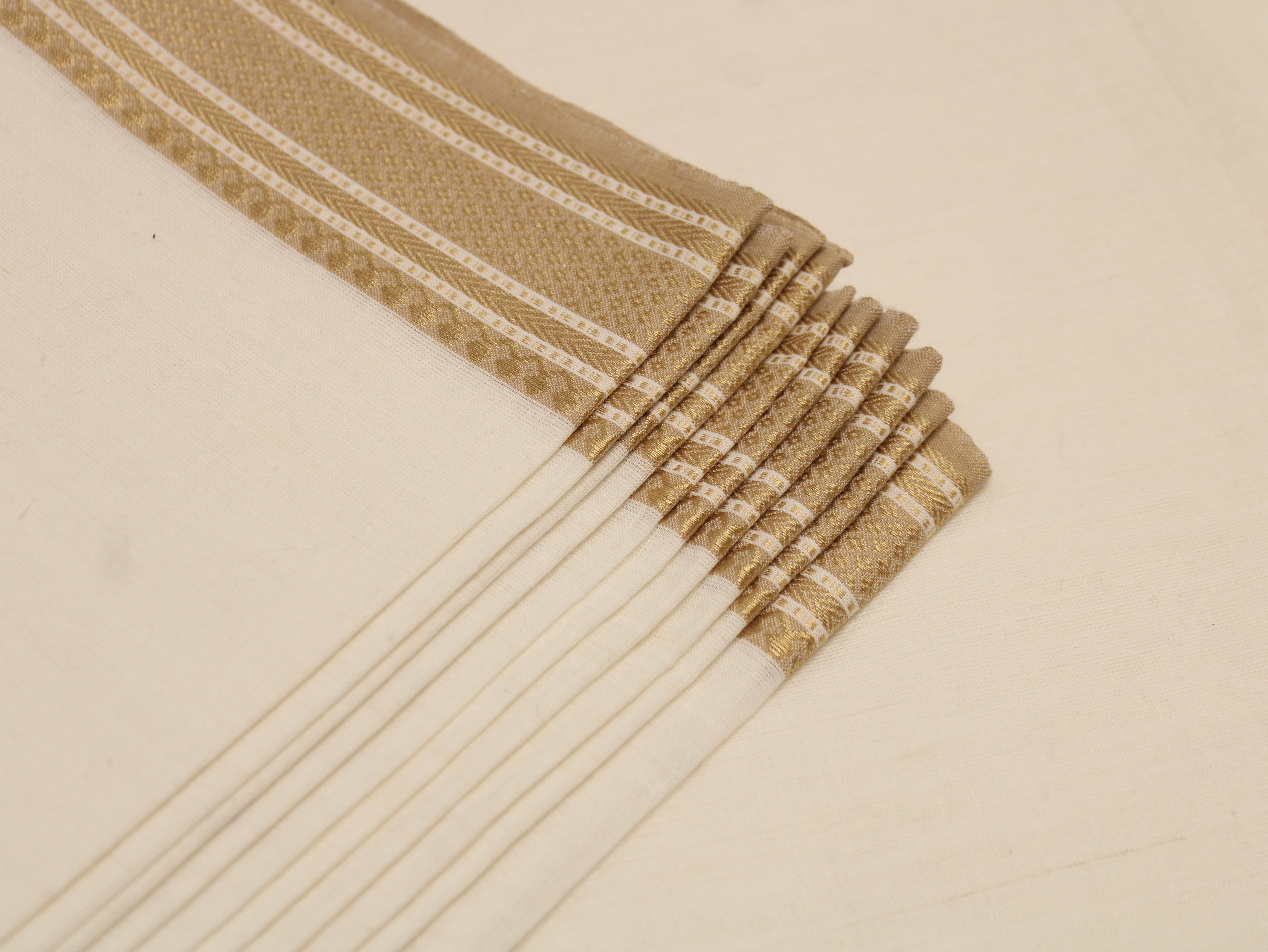Pure Cotton Jamdani Fabric with Golden Resham Woven Border - 44 Inches