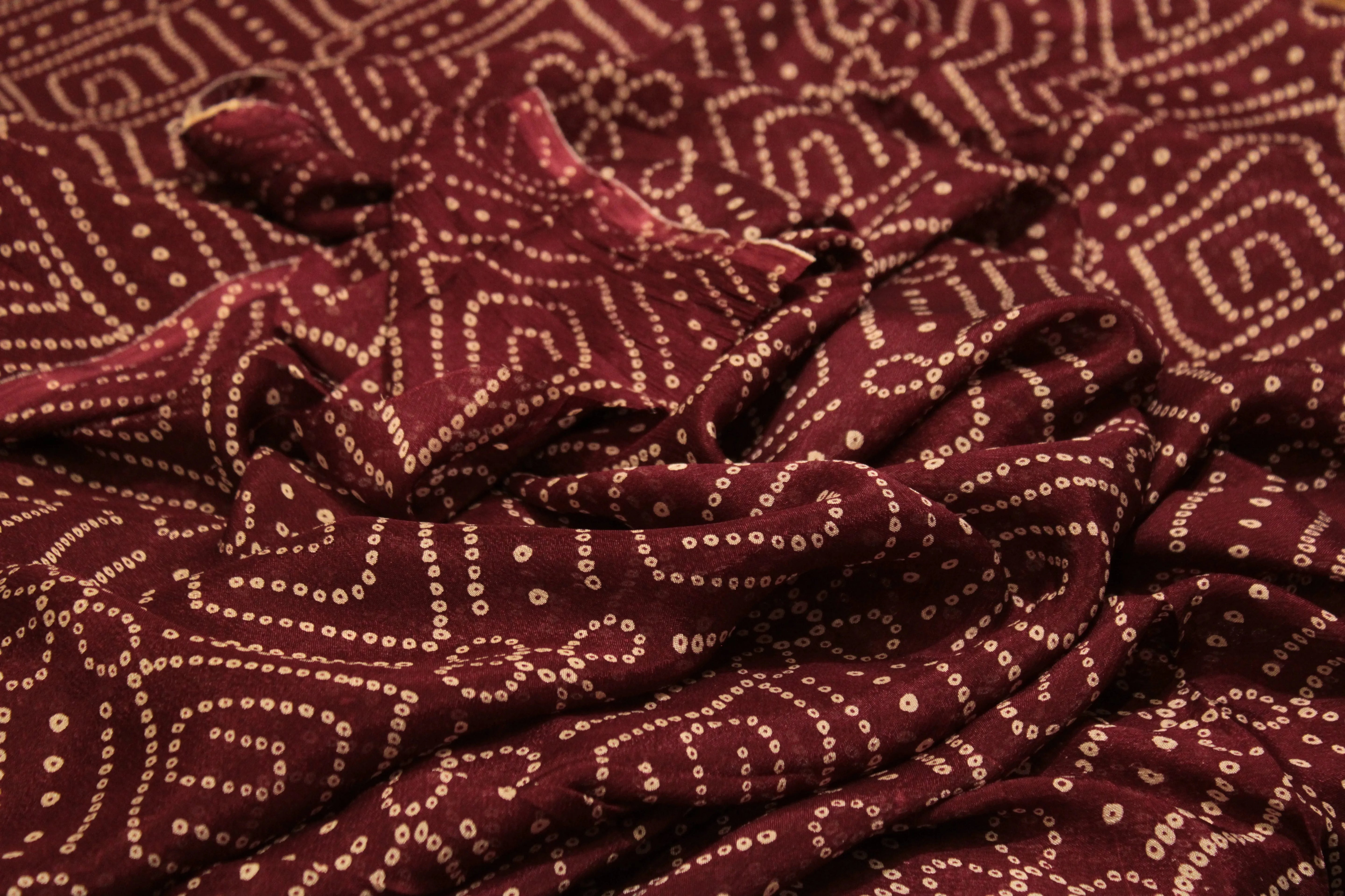 Knots: Pure Chinon Bandhej Fabric - Maroon