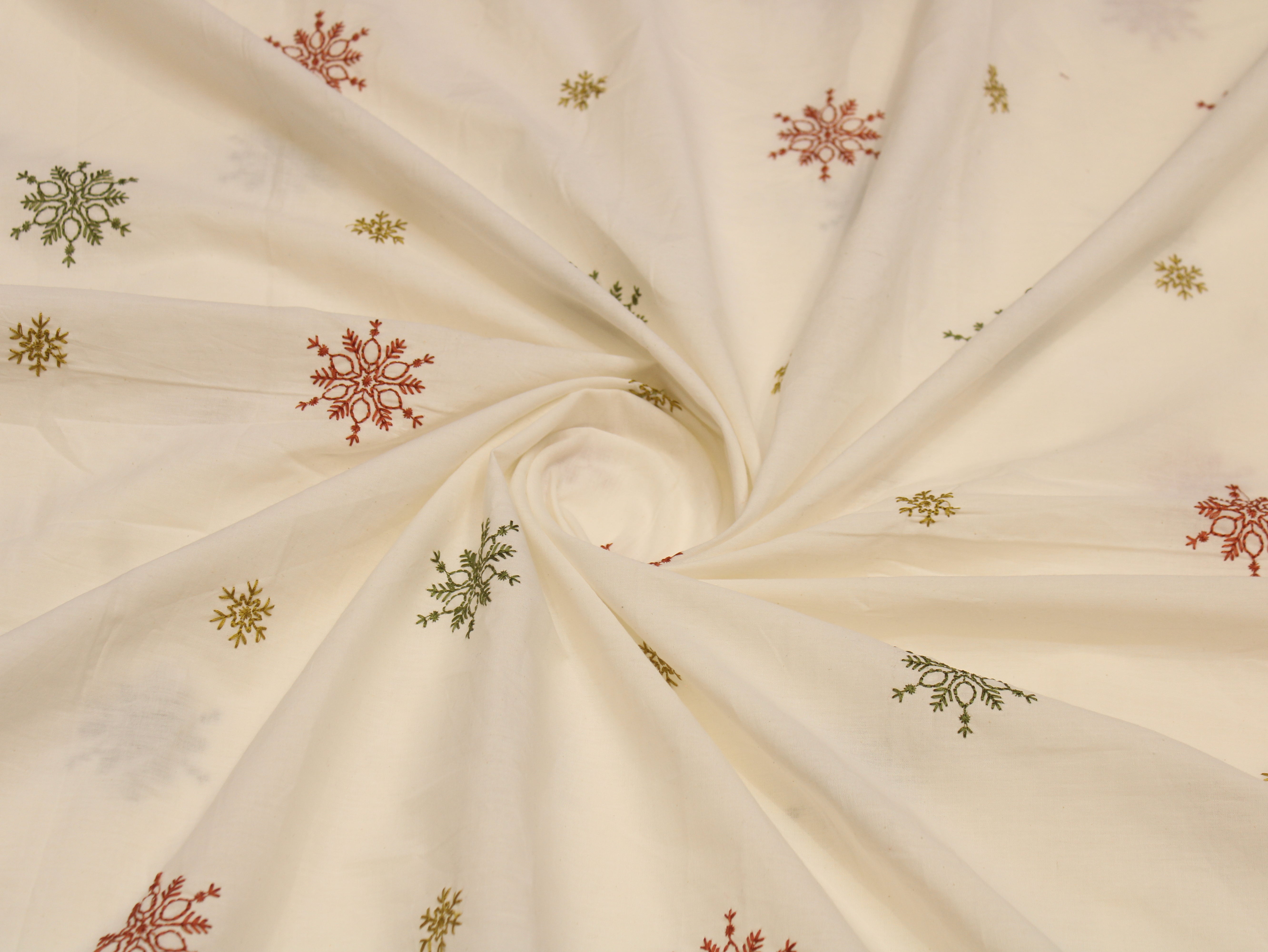 Dabu Cotton Thread Embroidered Fabric - 44 Inches - White