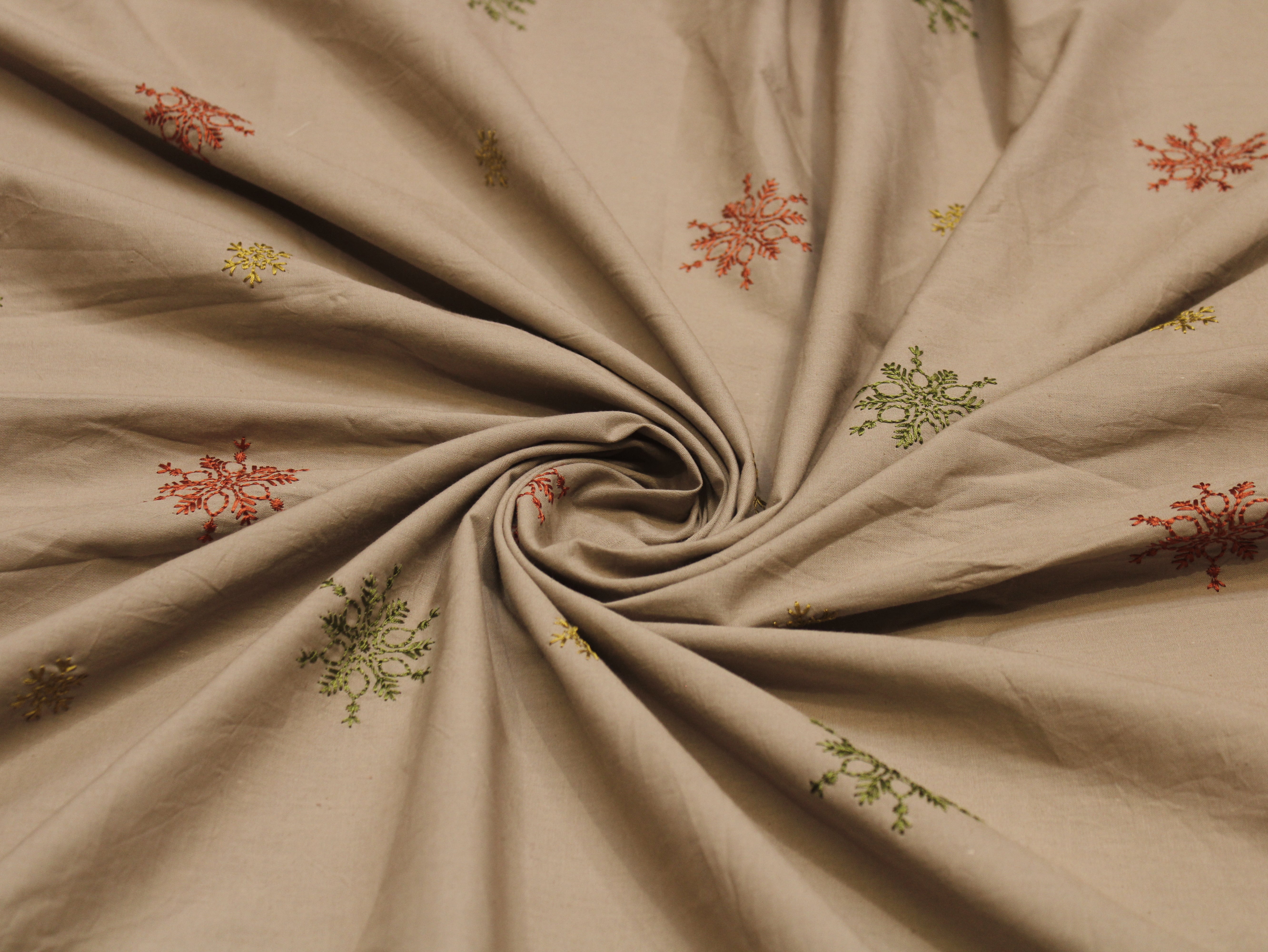 Dabu Cotton Thread Embroidered Fabric - 44 Inches - Beige