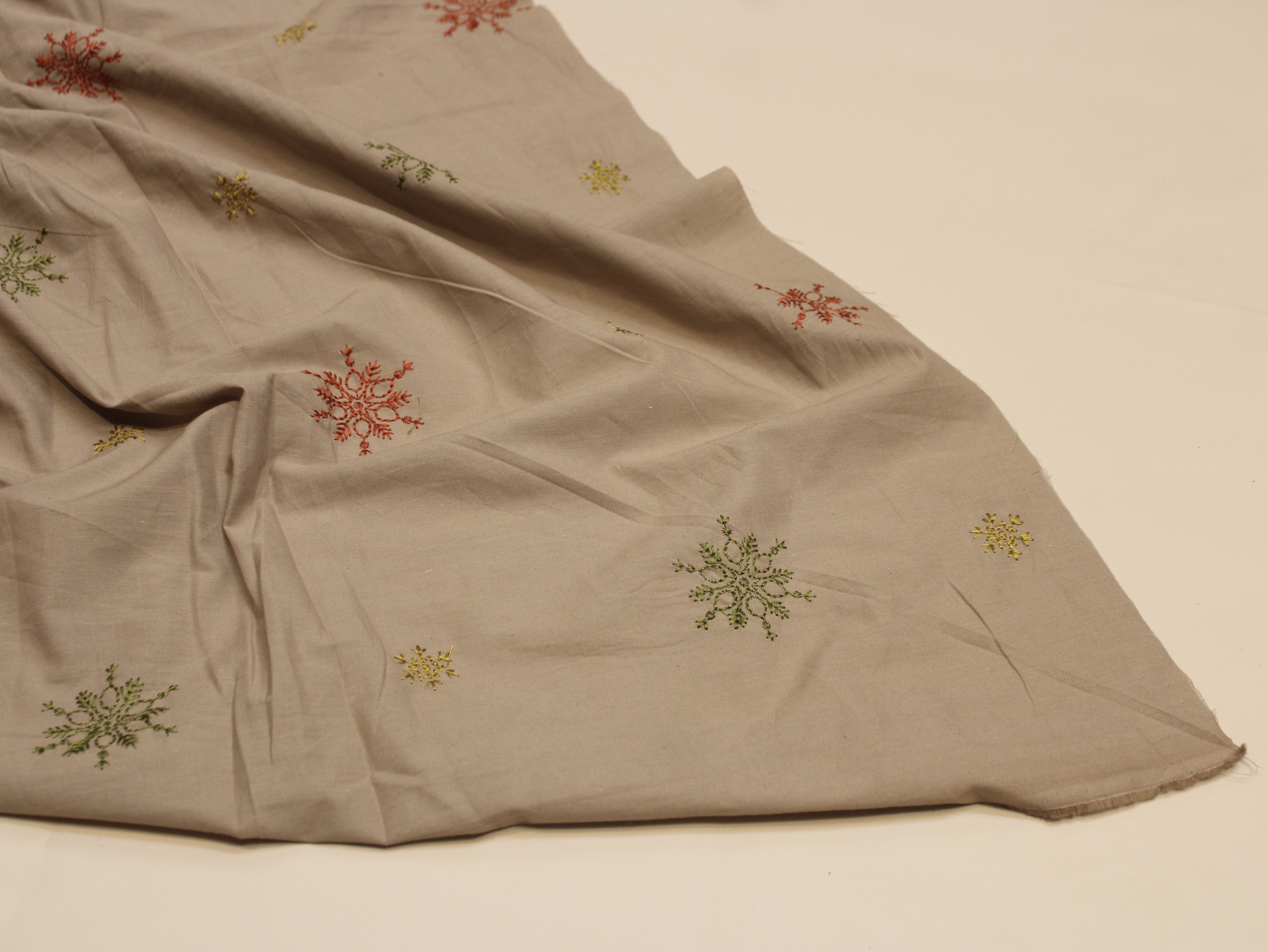 Dabu Cotton Thread Embroidered Fabric - 44 Inches - Beige
