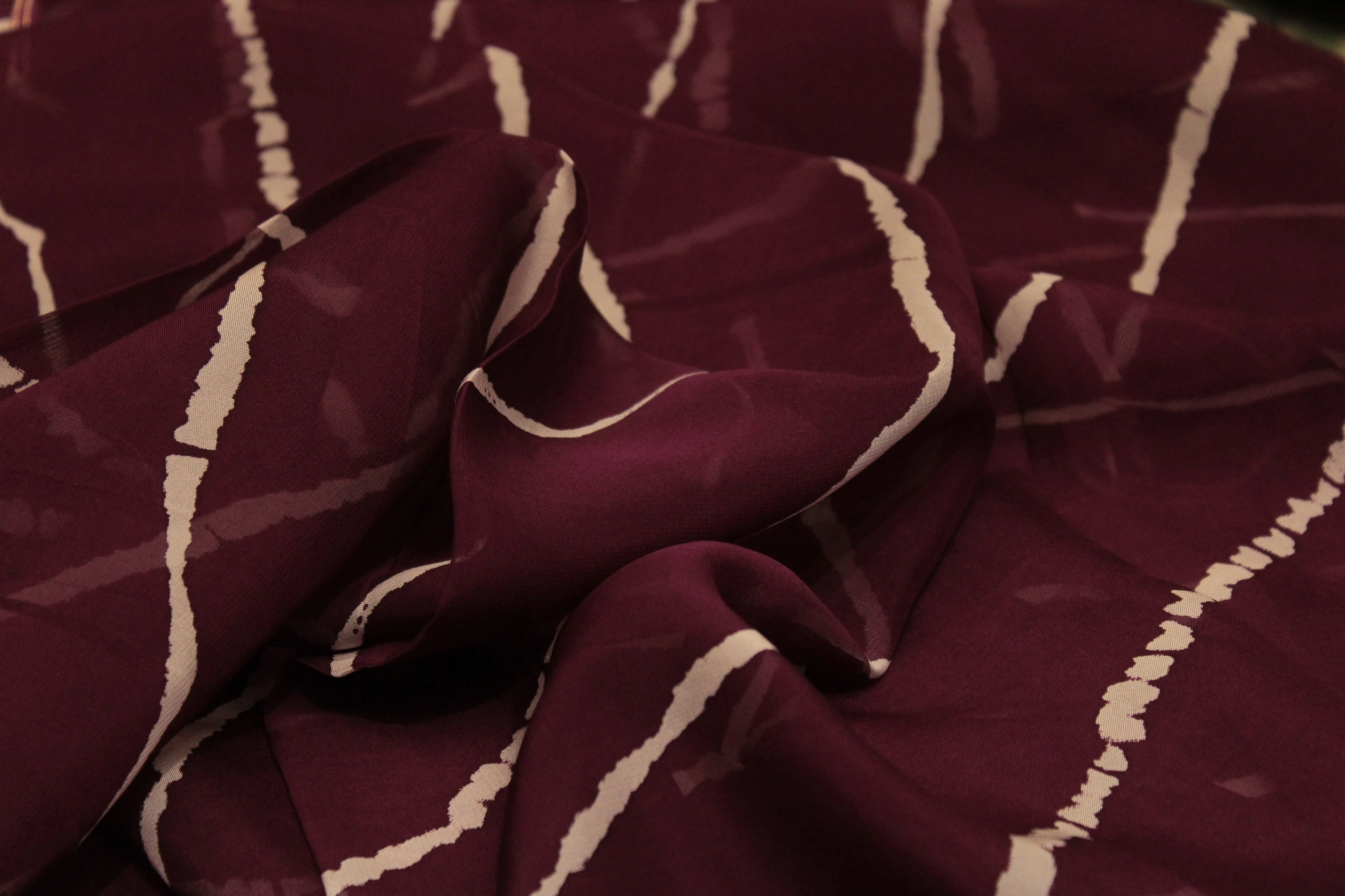 Knots: Pure Organza Lehariya Fabric - Wine