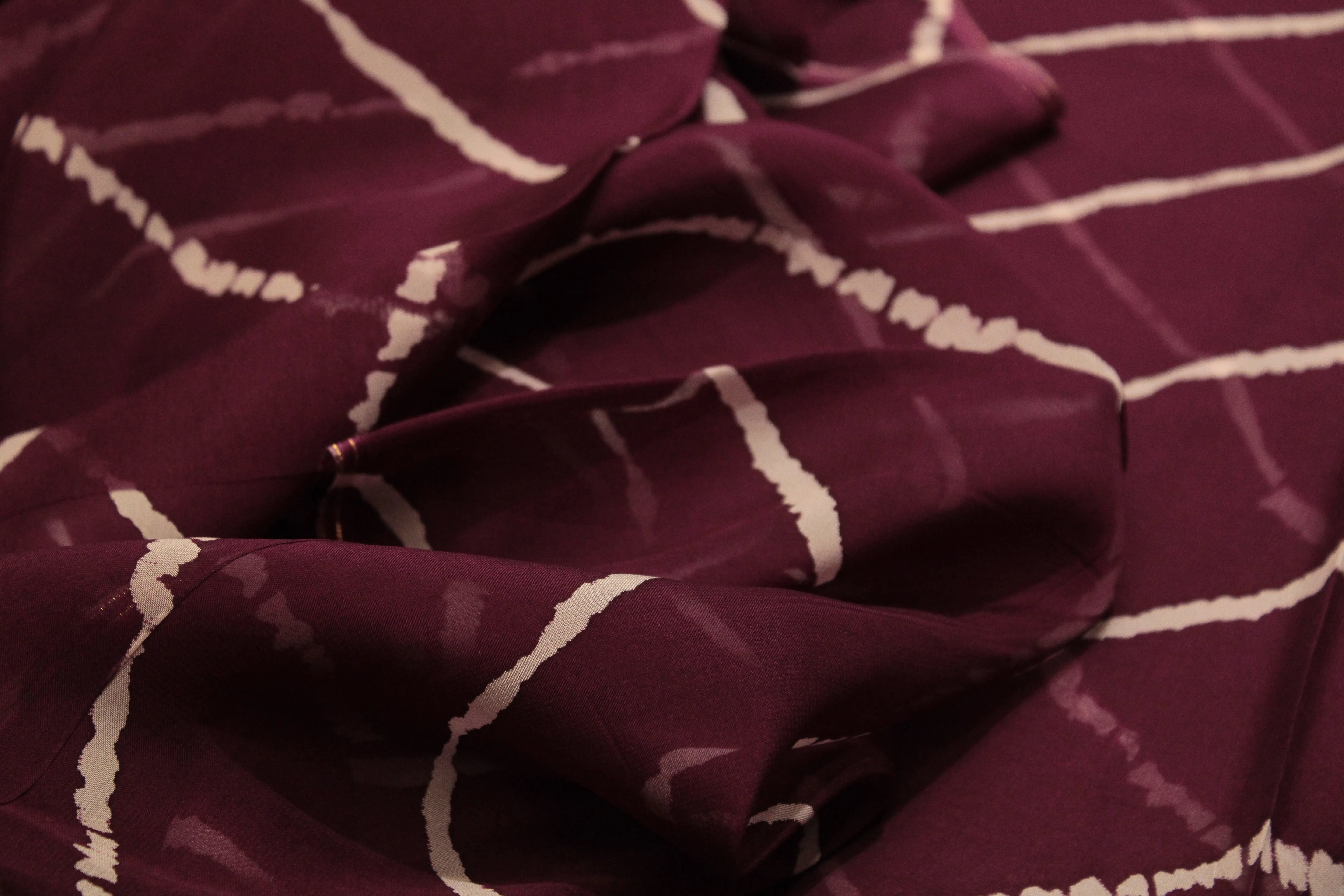 Knots: Pure Organza Lehariya Fabric - Wine