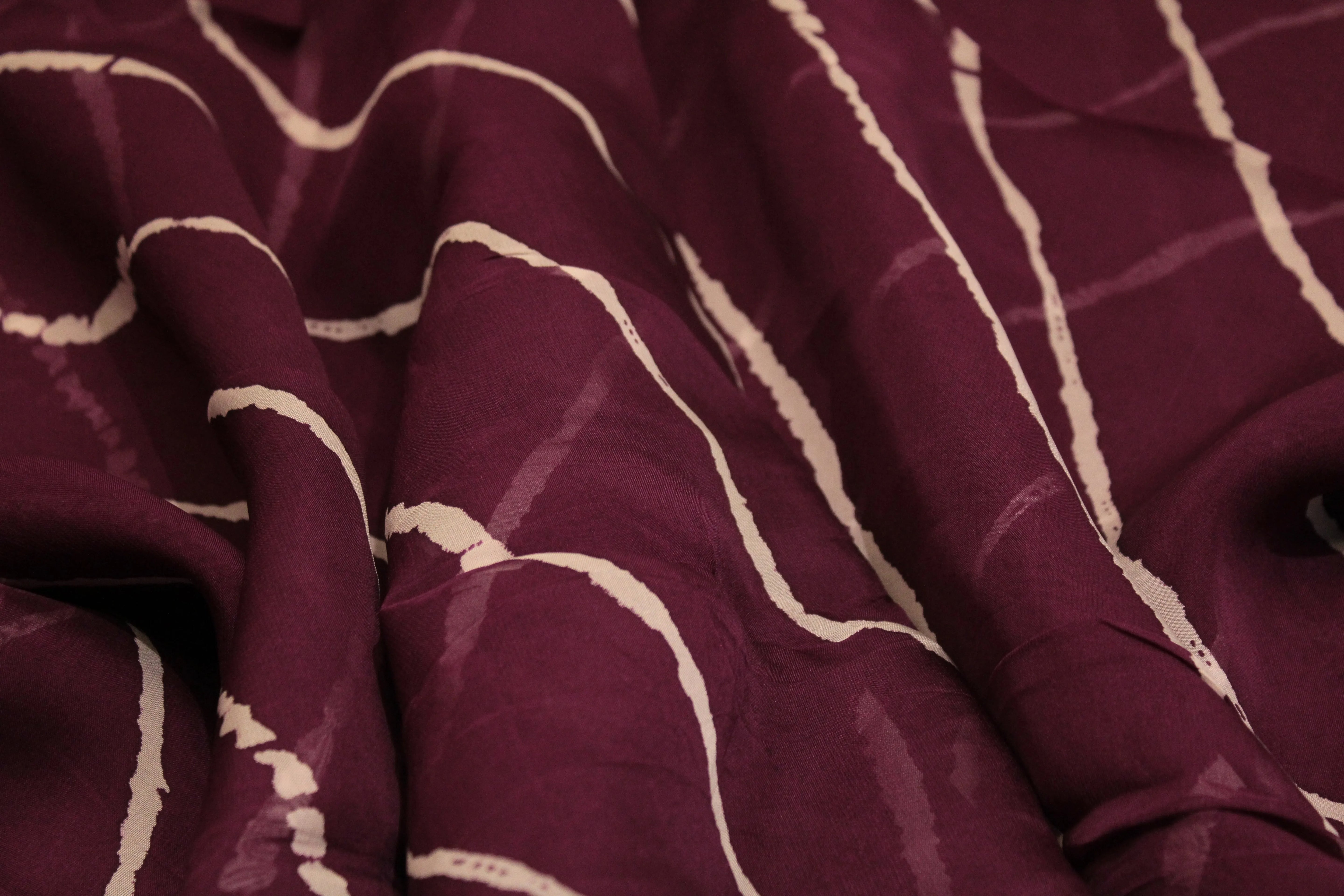 Knots: Pure Organza Lehariya Fabric - Wine