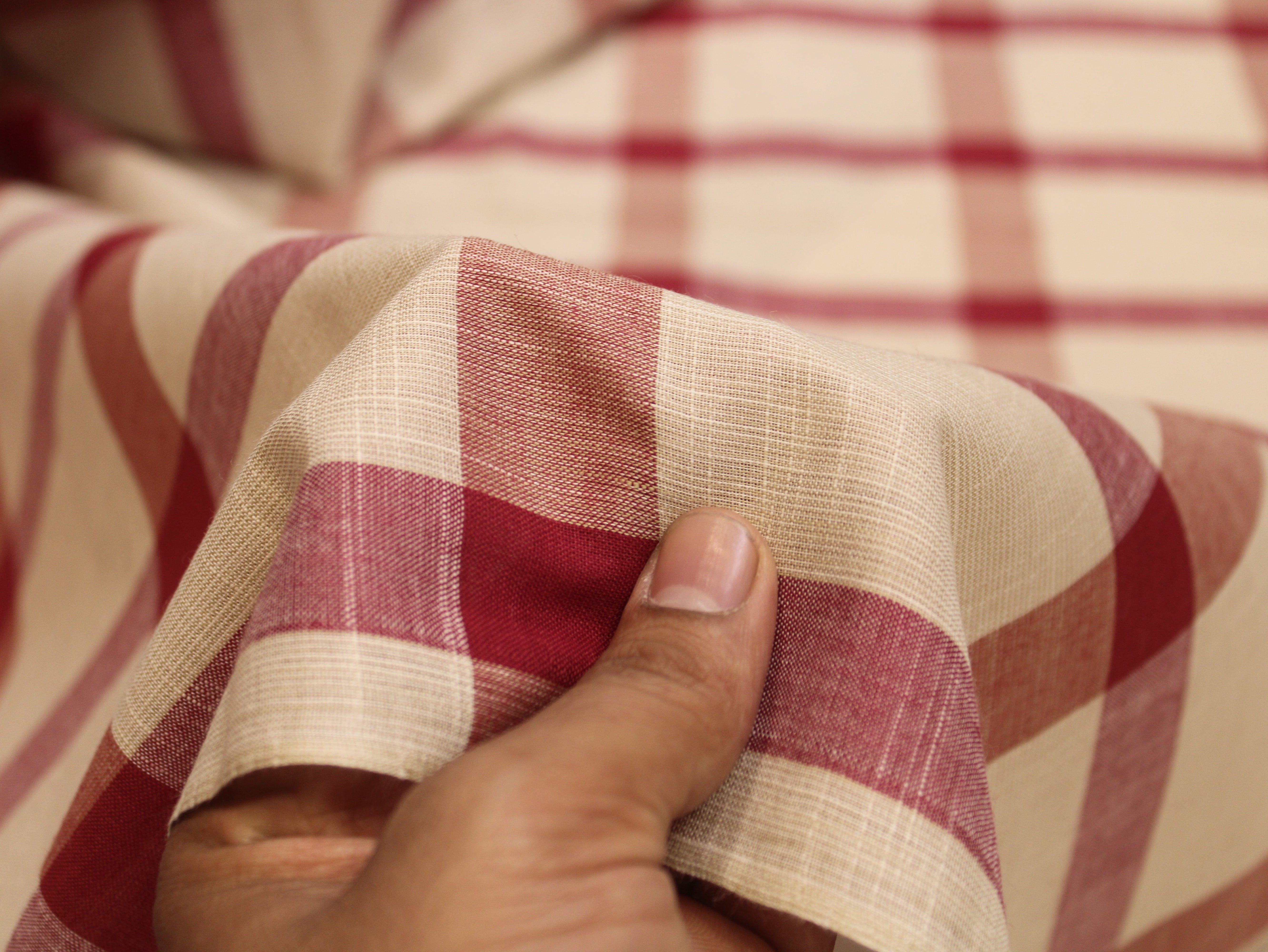 Pure Cotton Handloom Checked Fabric 44 Inch | Mfoks - Red