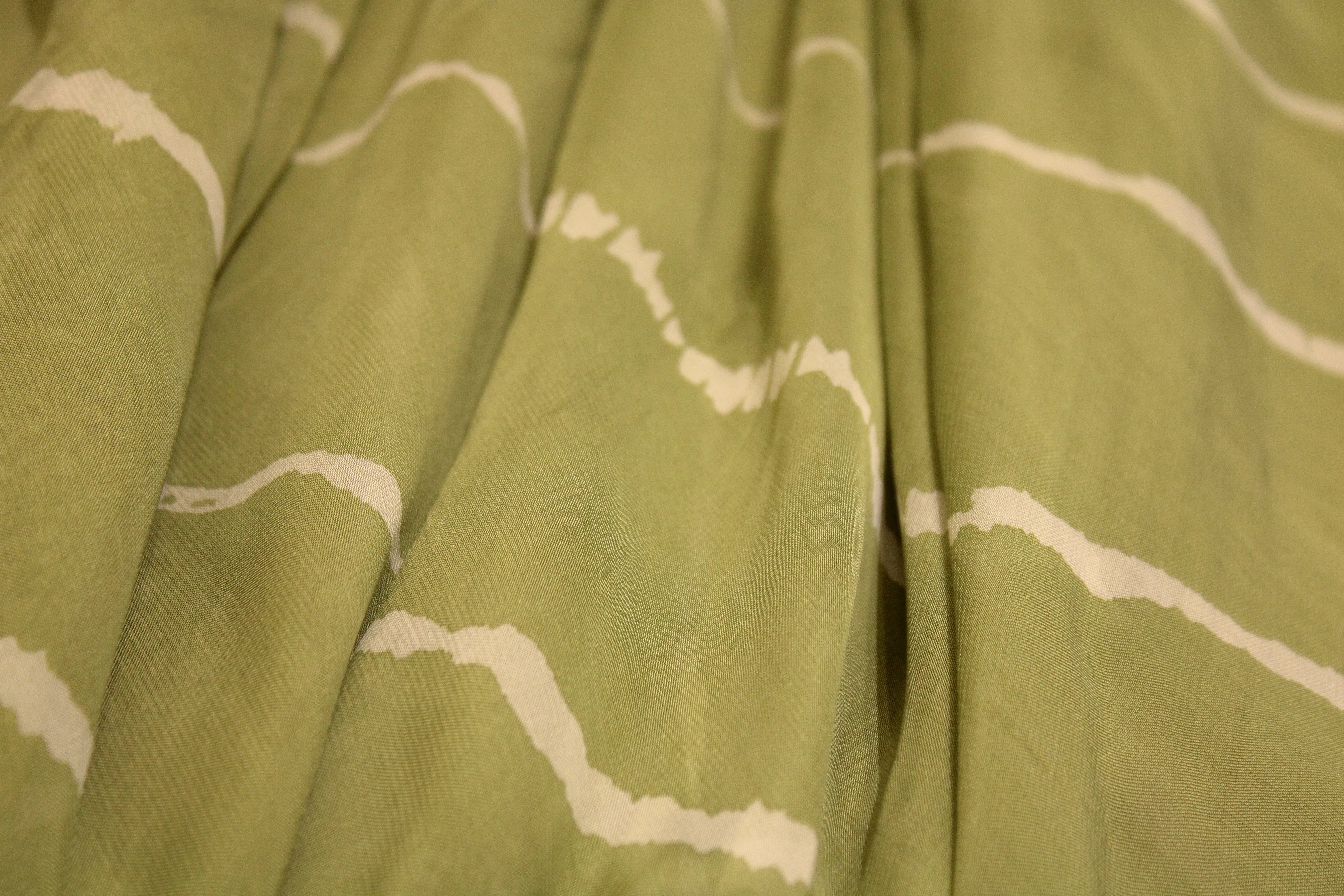 Knots: Pure Organza Lehariya Fabric - Lime Green