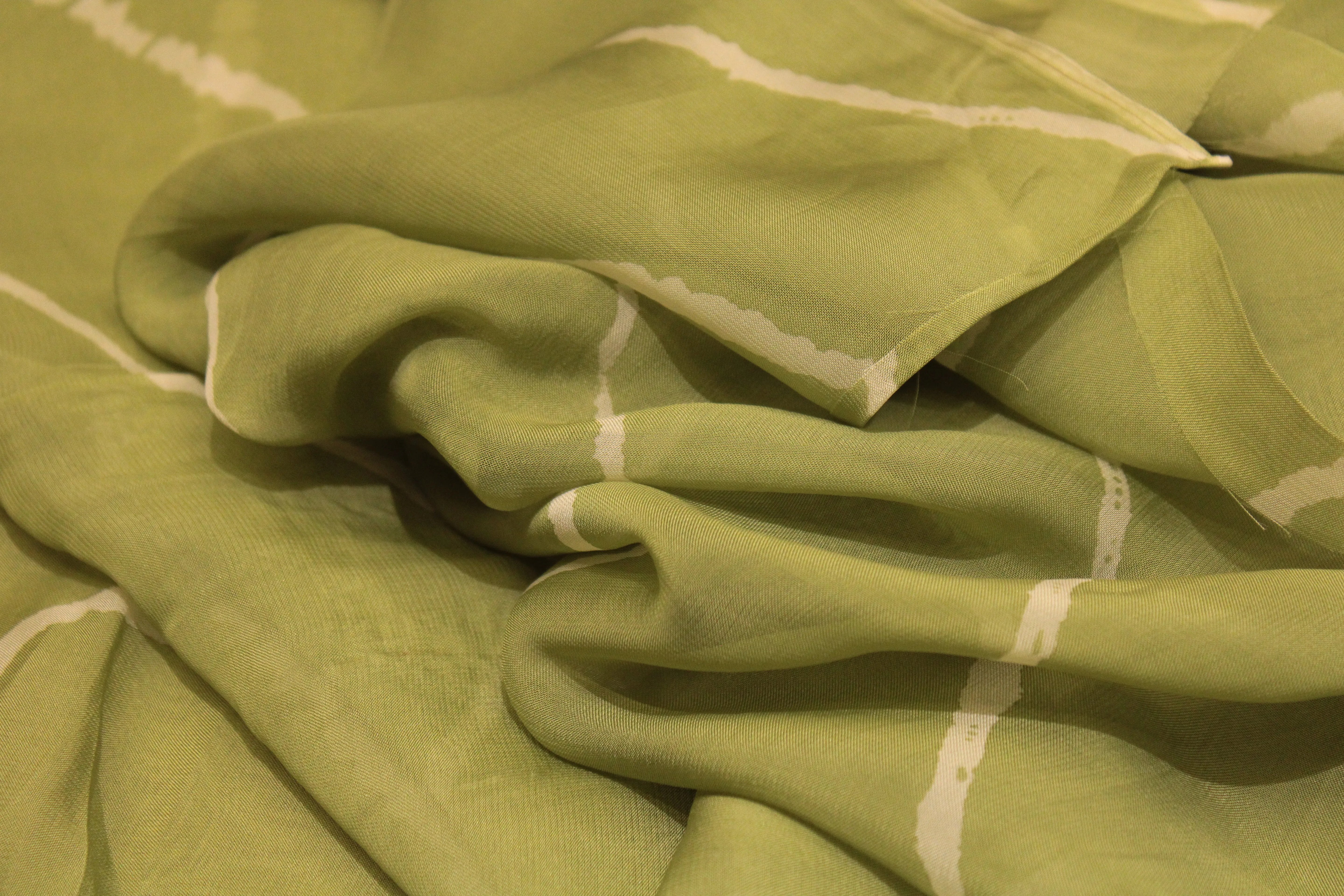 Knots: Pure Organza Lehariya Fabric - Lime Green