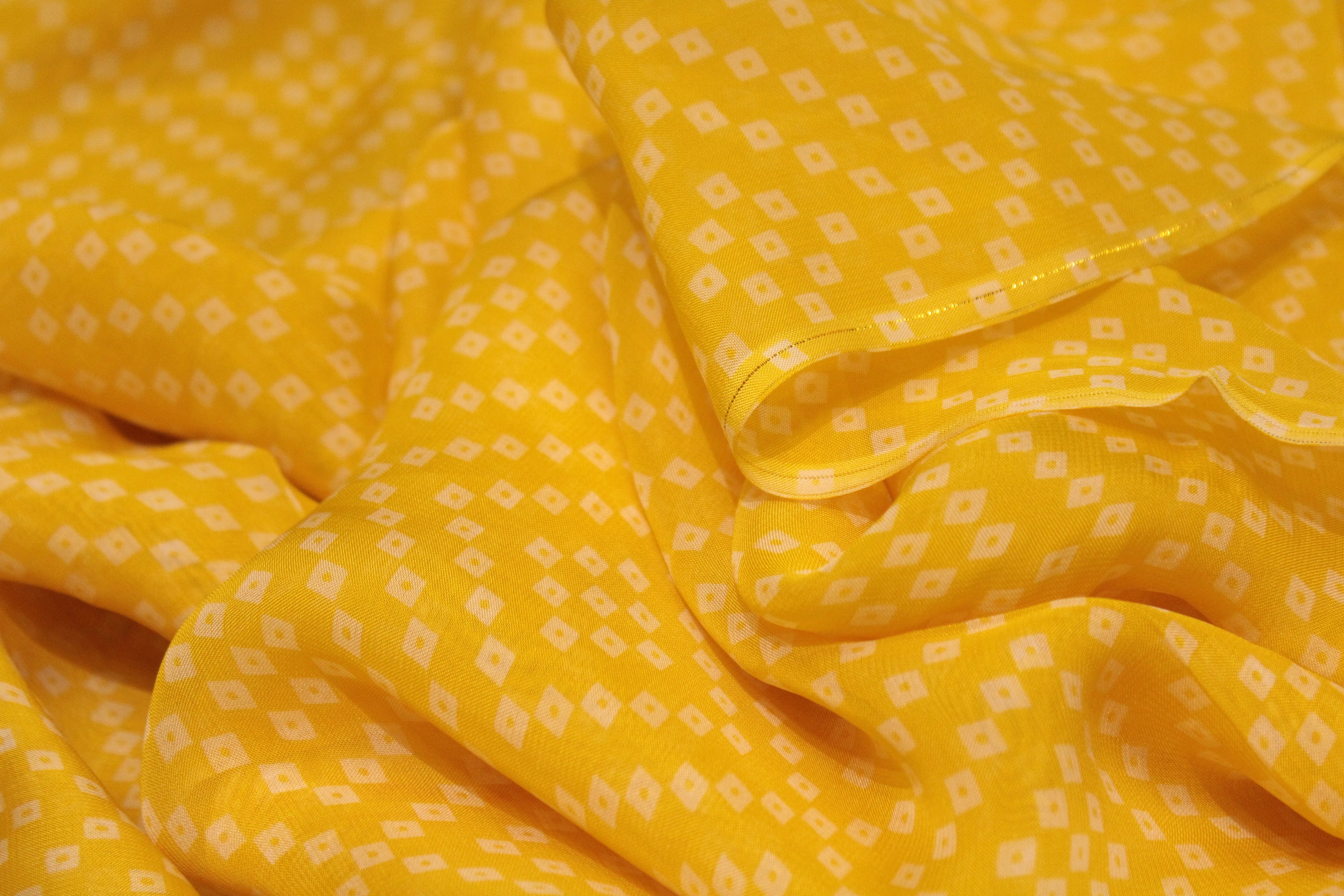 Knots: Pure Organza Bandhej Fabric - Yellow