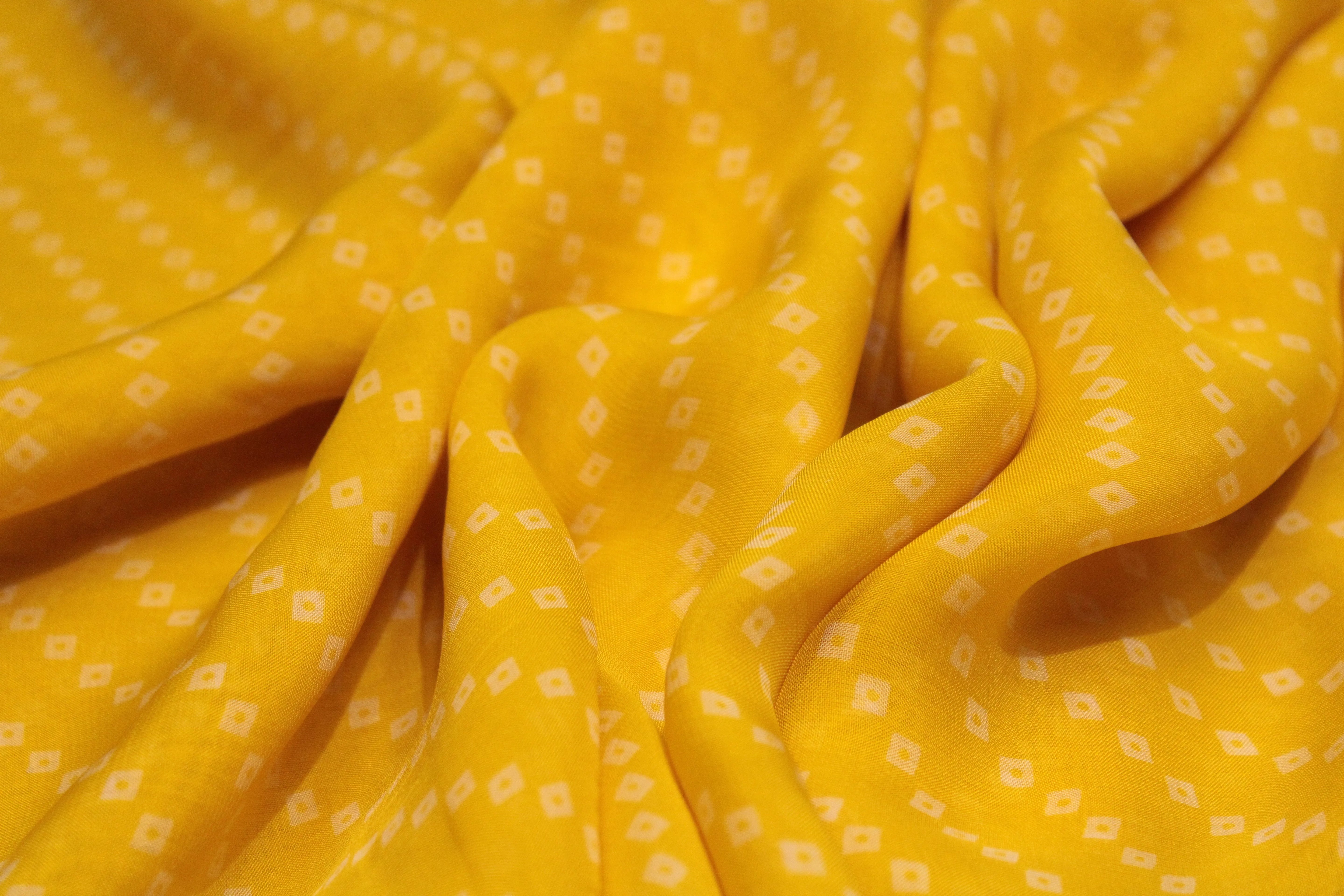 Knots: Pure Organza Bandhej Fabric - Yellow