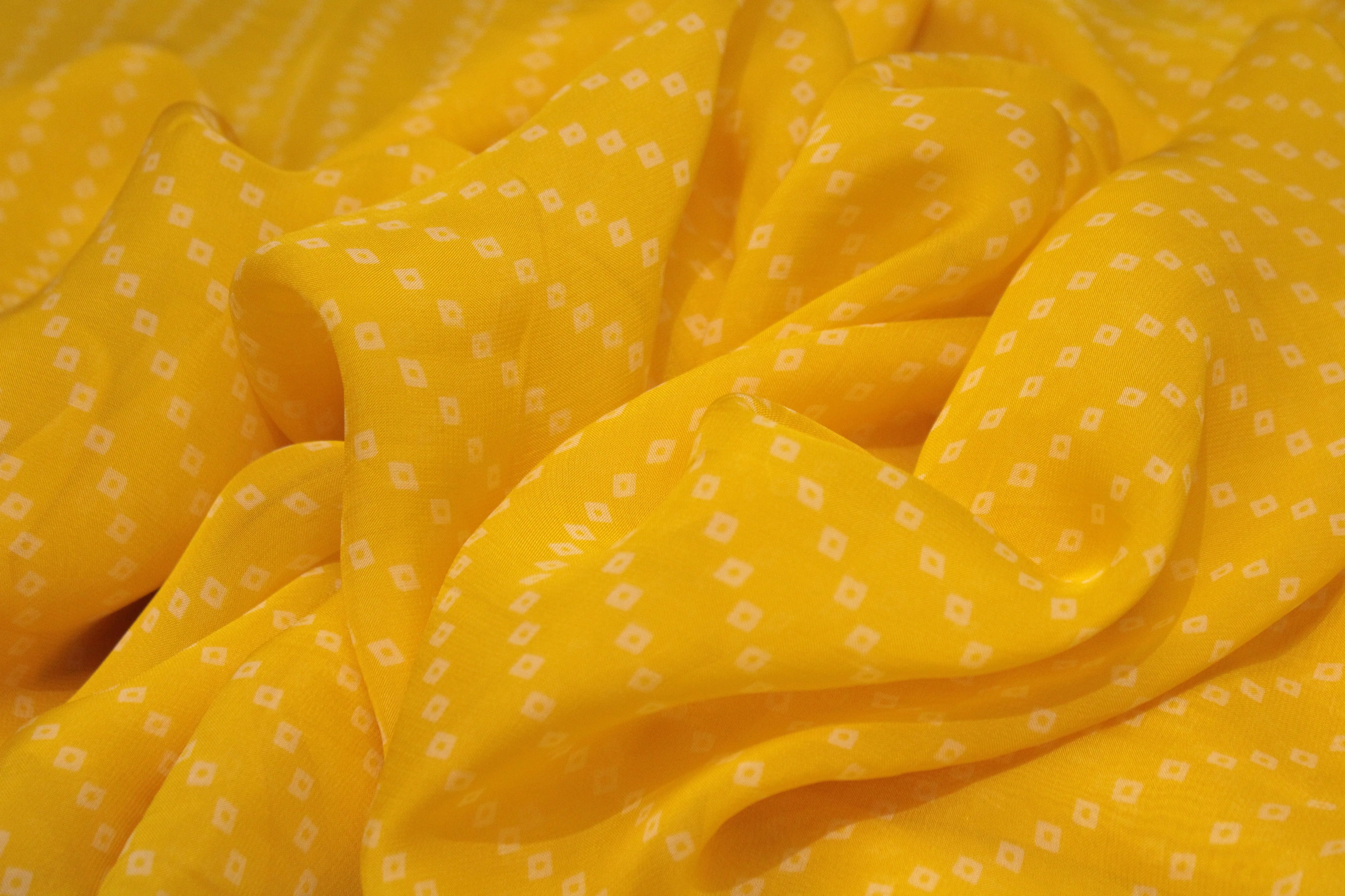 Knots: Pure Organza Bandhej Fabric - Yellow