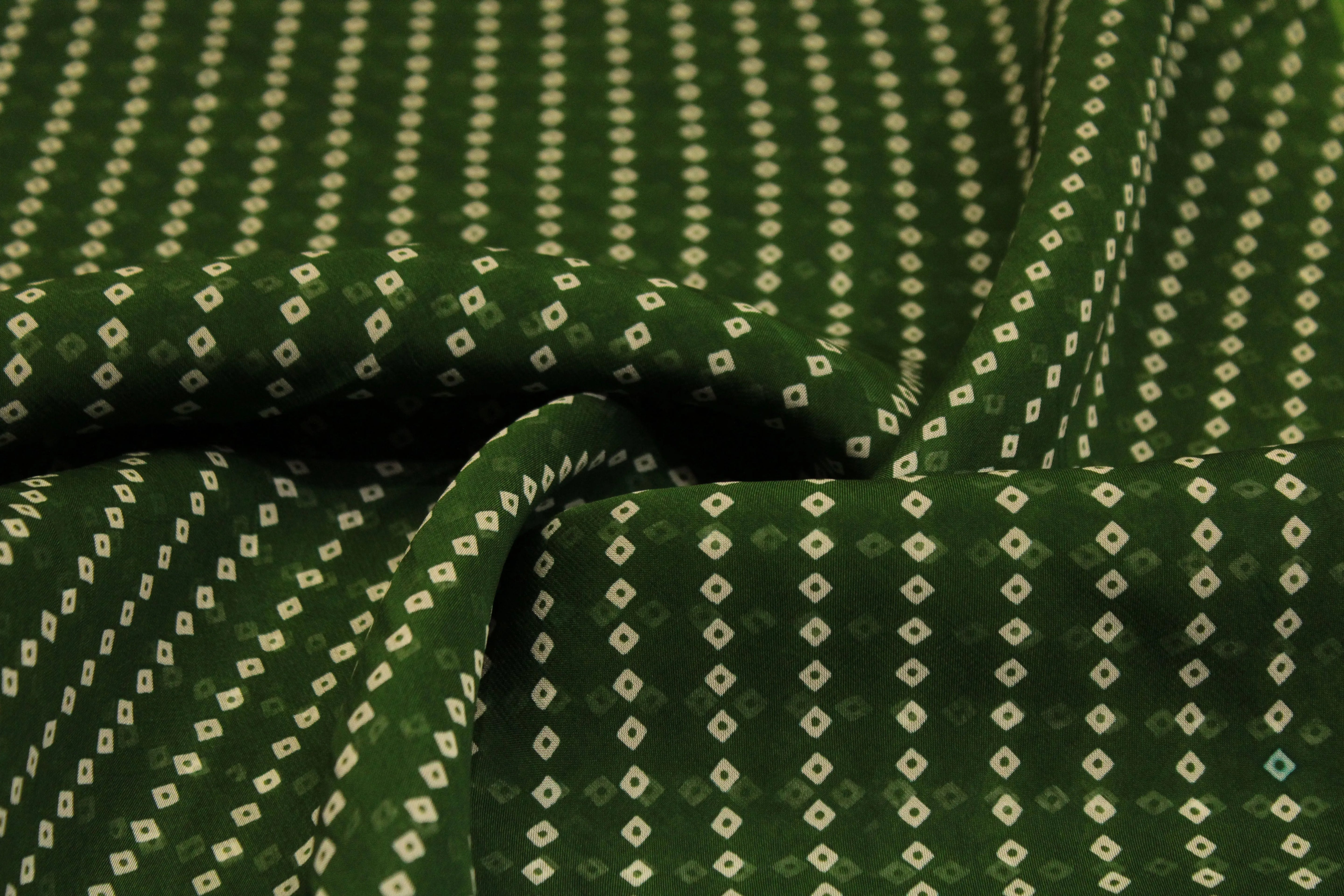 Knots: Pure Organza Bandhej Fabric - Green