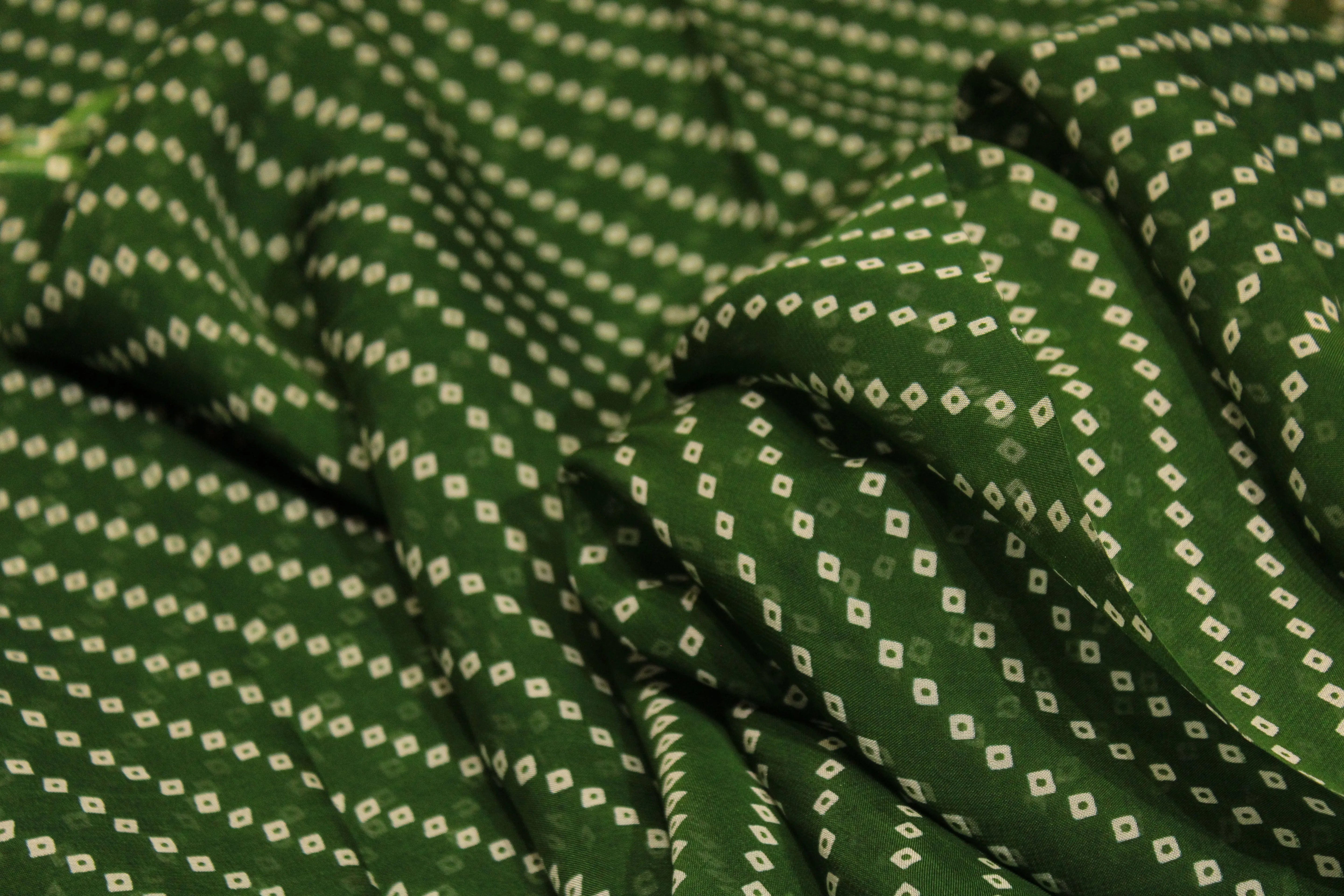 Knots: Pure Organza Bandhej Fabric - Green