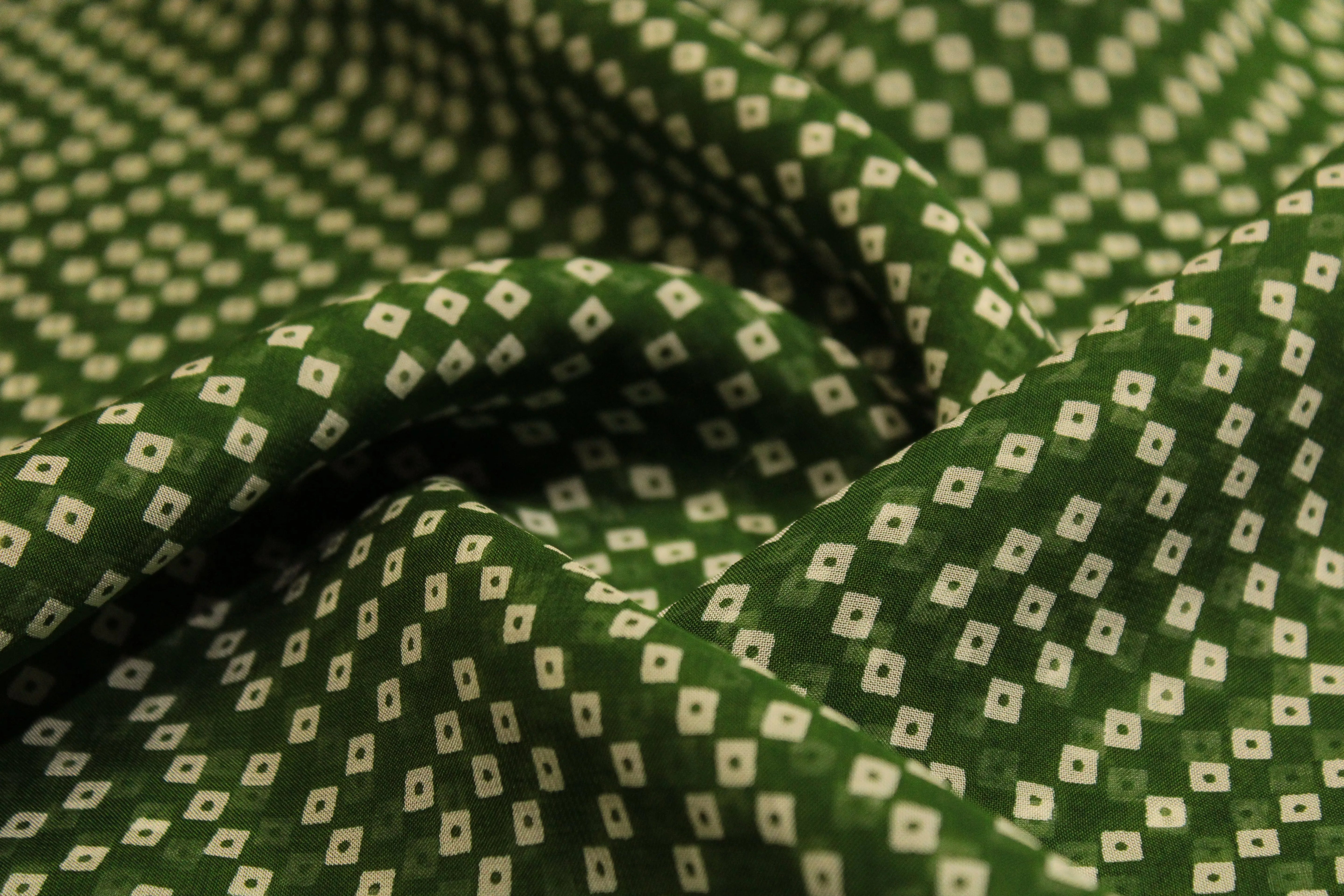 Knots: Pure Organza Bandhej Fabric - Green