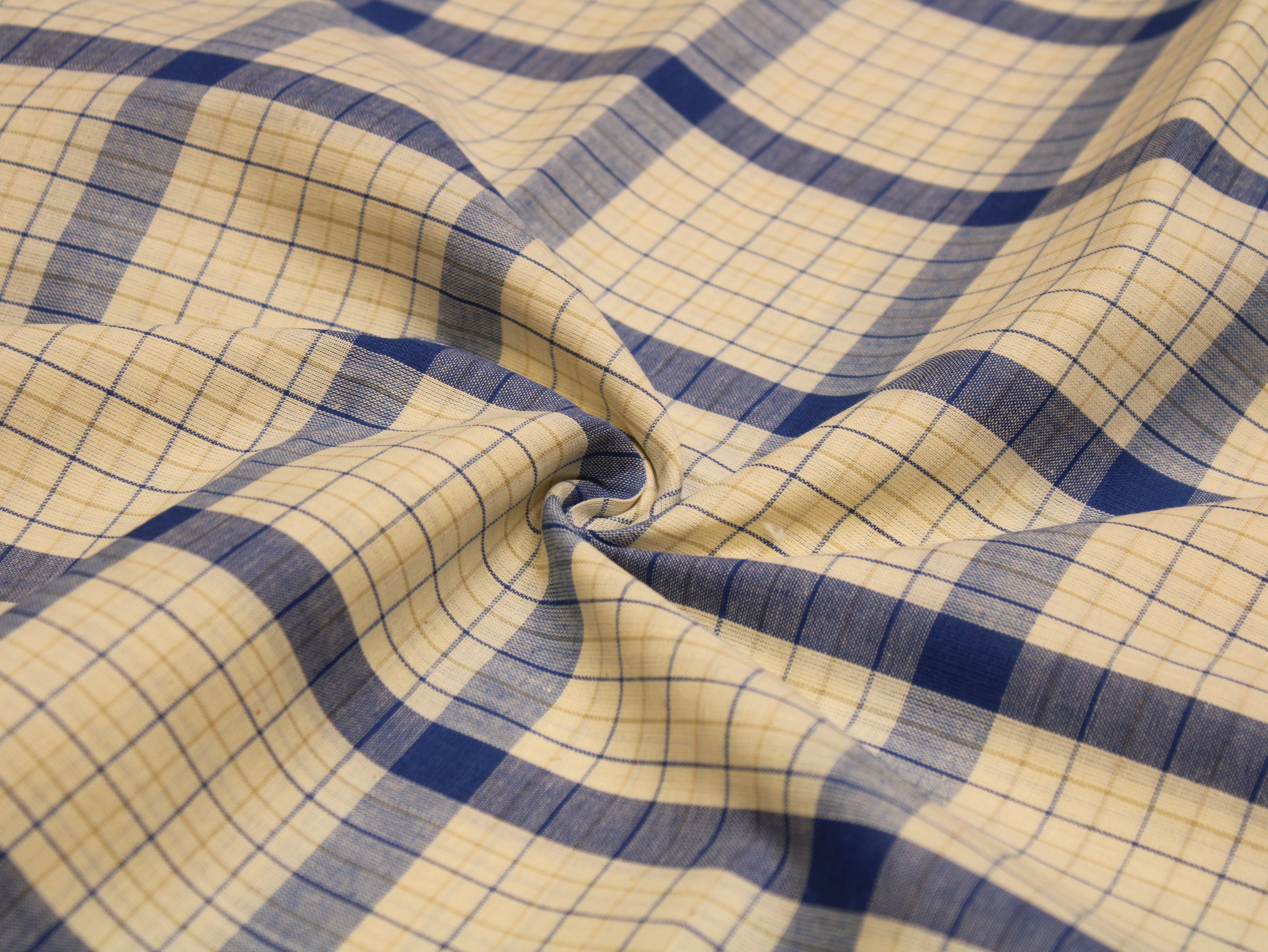 Pure Cotton Handloom Checked Fabric - 44 Inches - Blue Checked