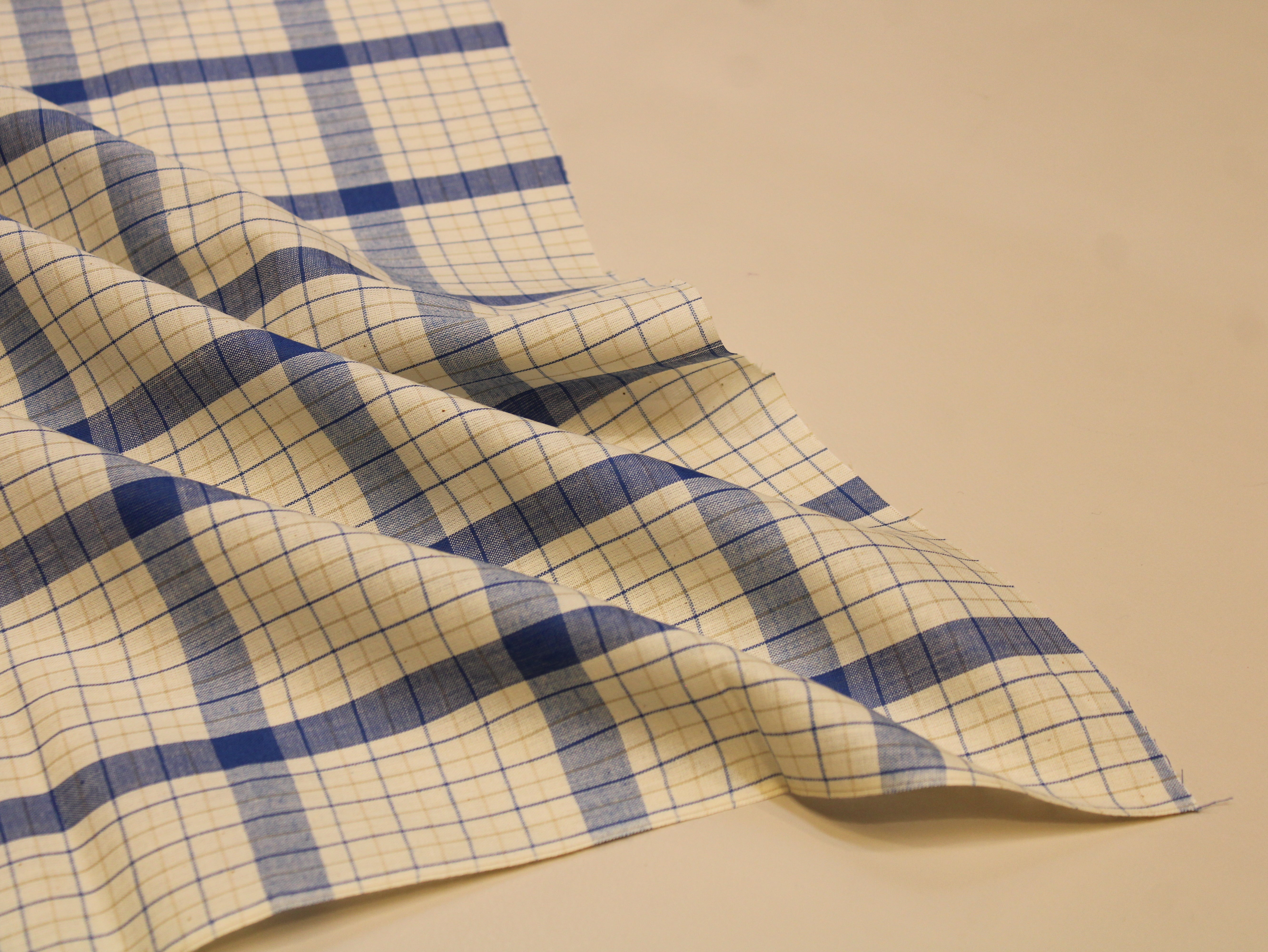 Pure Cotton Handloom Checked Fabric - 44 Inches - Blue Checked