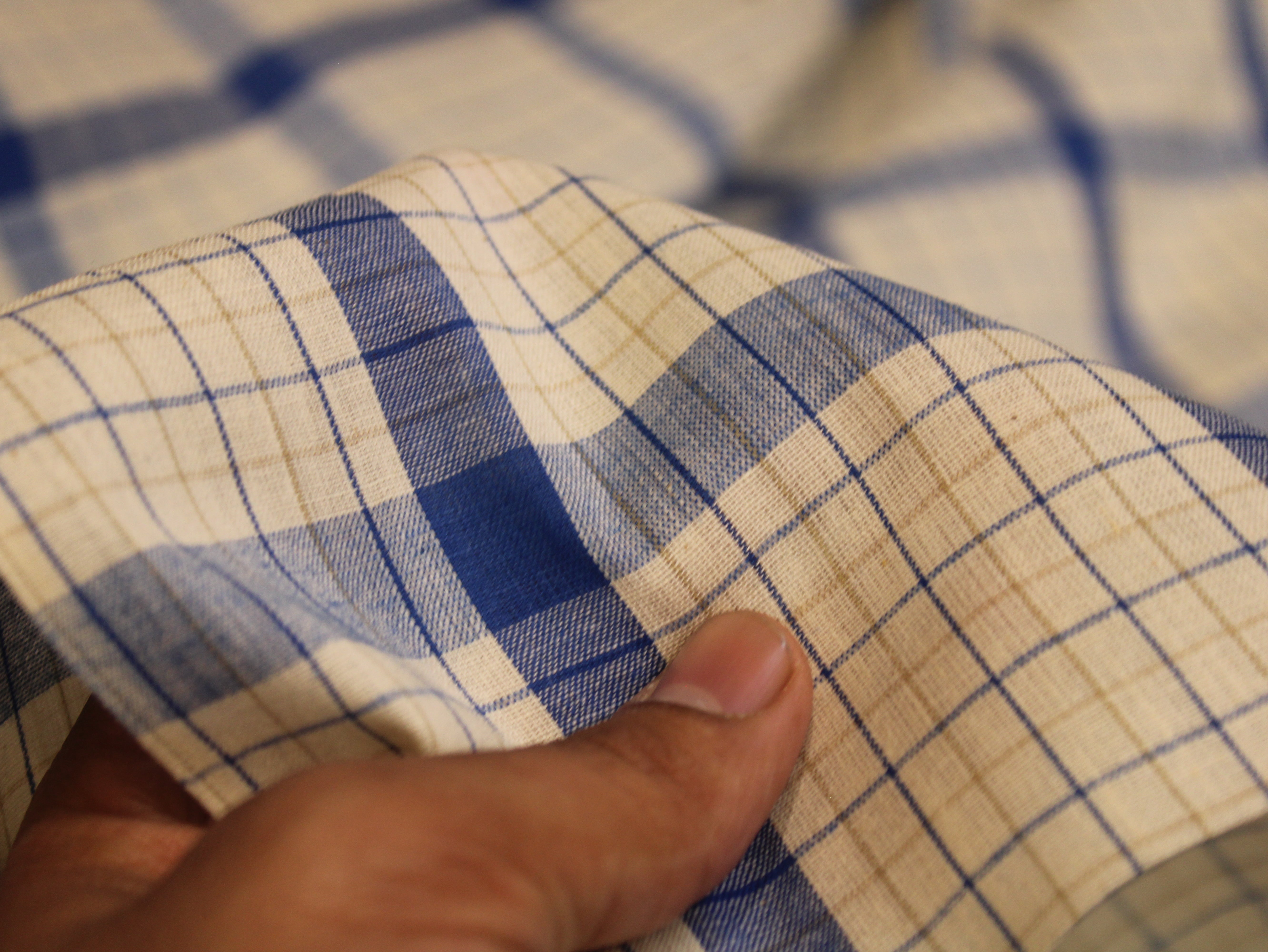 Pure Cotton Handloom Checked Fabric - 44 Inches - Blue Checked