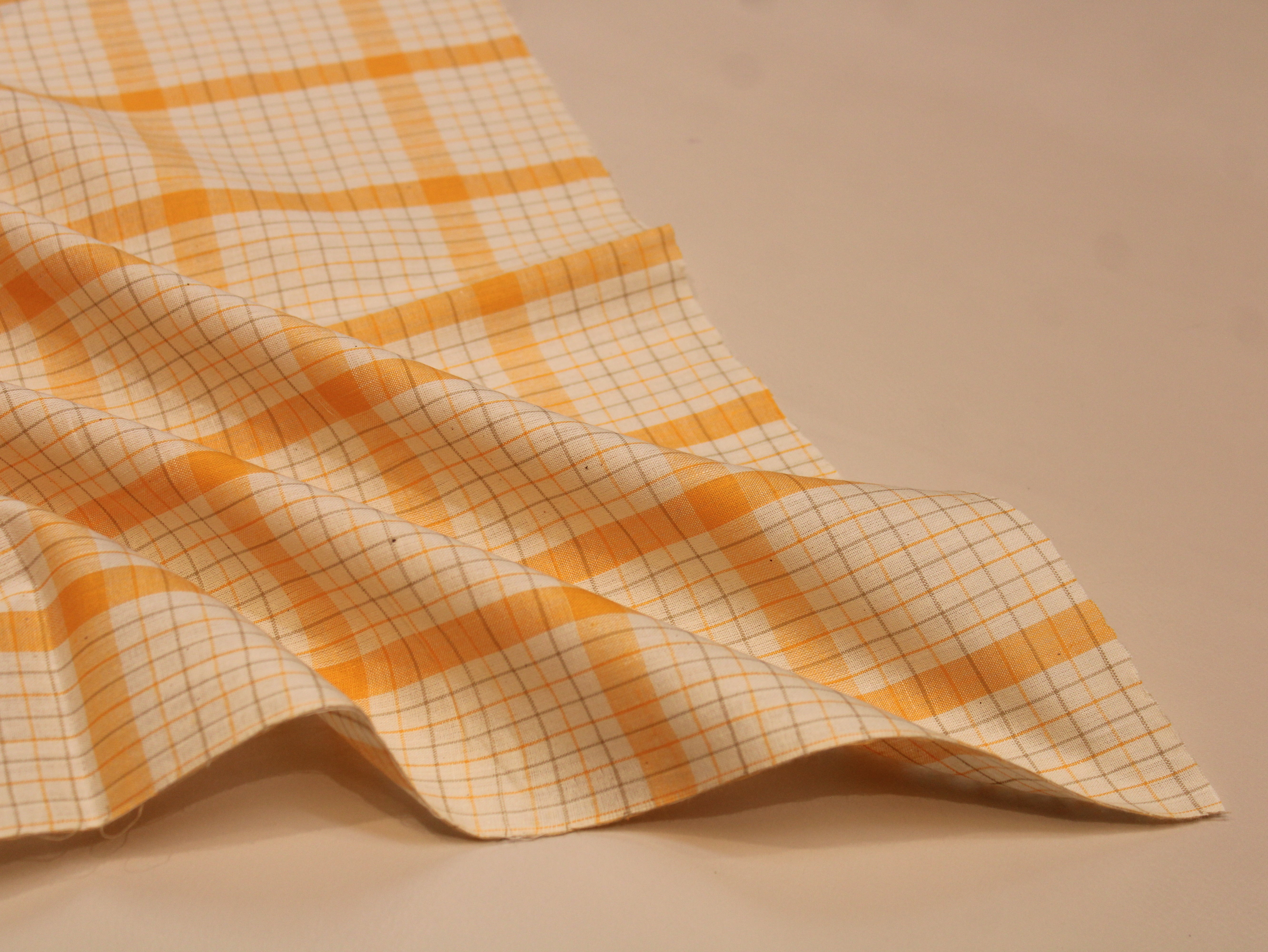 Pure Cotton Handloom Checked Fabric - 44 Inches - Yellow Checked