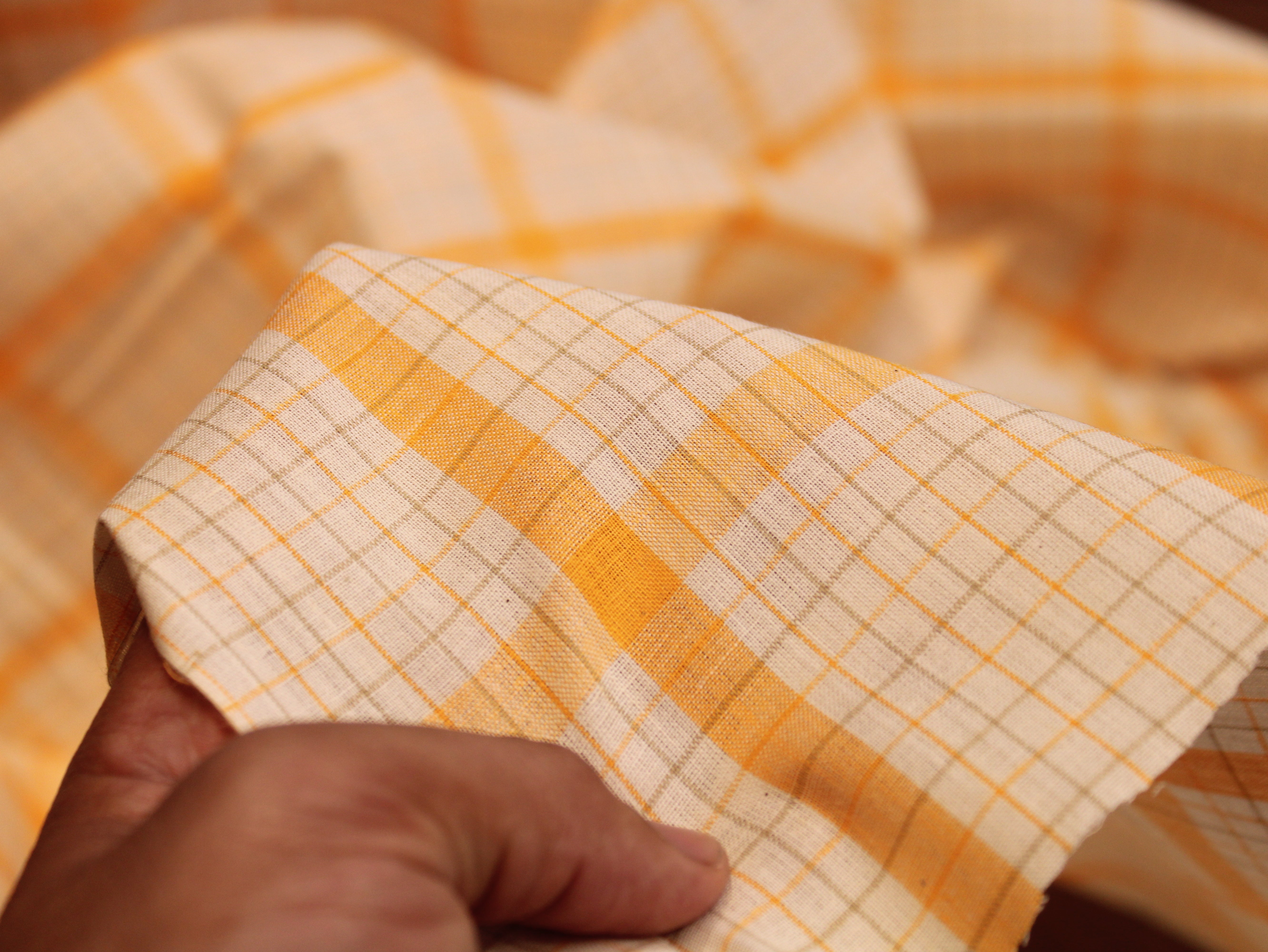 Pure Cotton Handloom Checked Fabric - 44 Inches - Yellow Checked