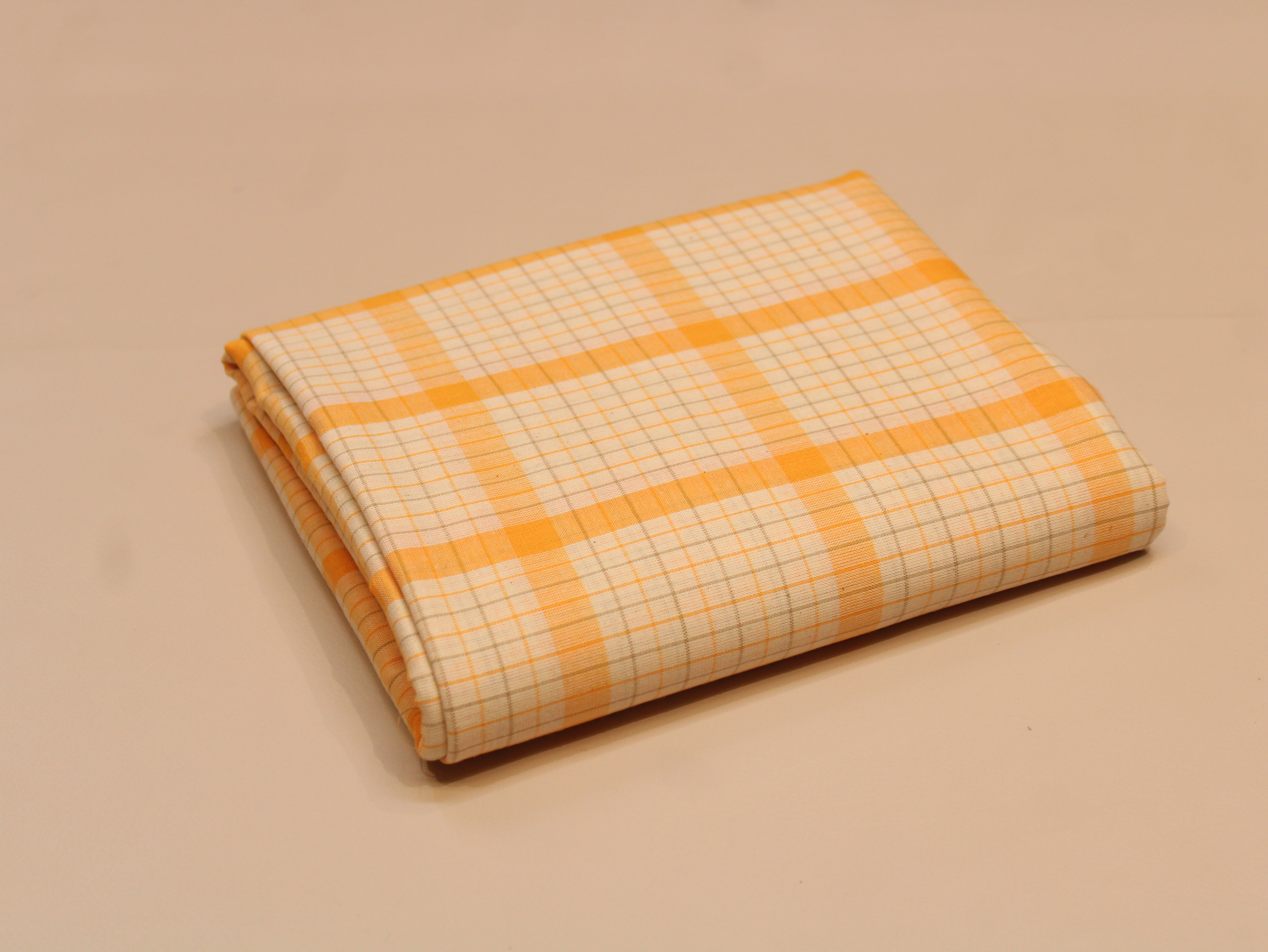 Pure Cotton Handloom Checked Fabric - 44 Inches - Yellow Checked