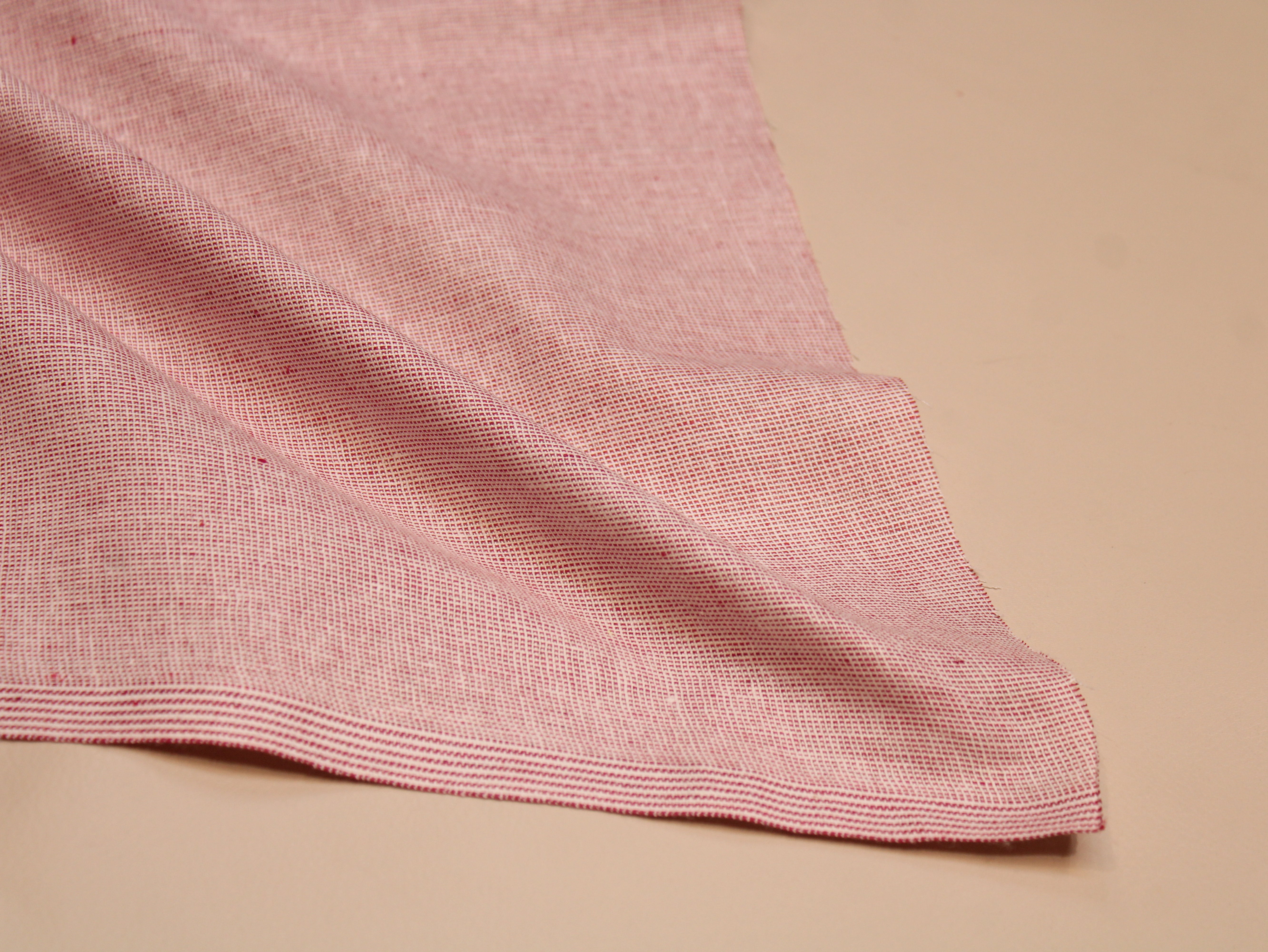 Pure Cotton Handloom Woven Fabric — Muted Red | Solid Texture | 44 Inch