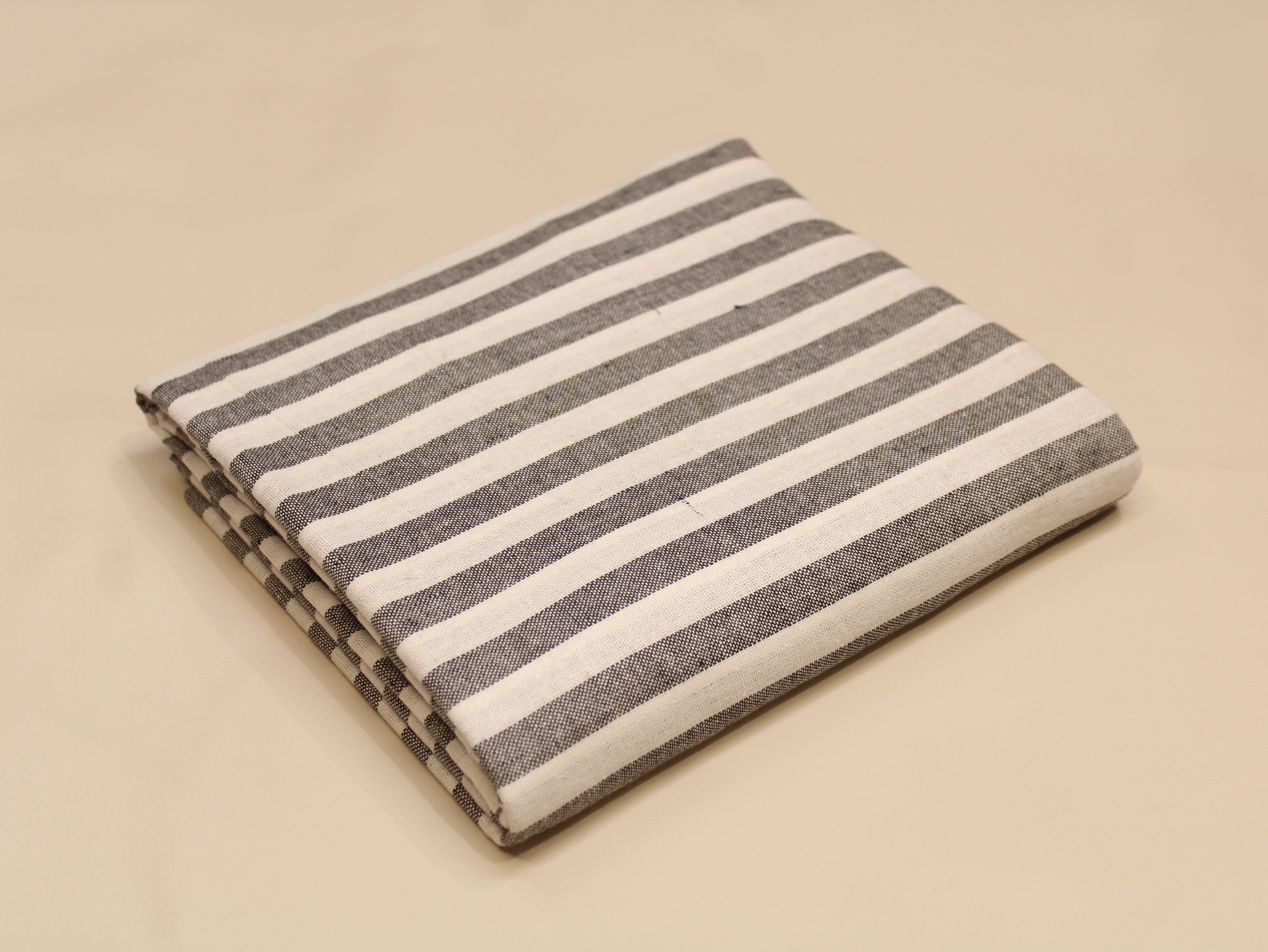 Pure Cotton Handloom Woven Fabric — Grey | Stripe | 44 Inch