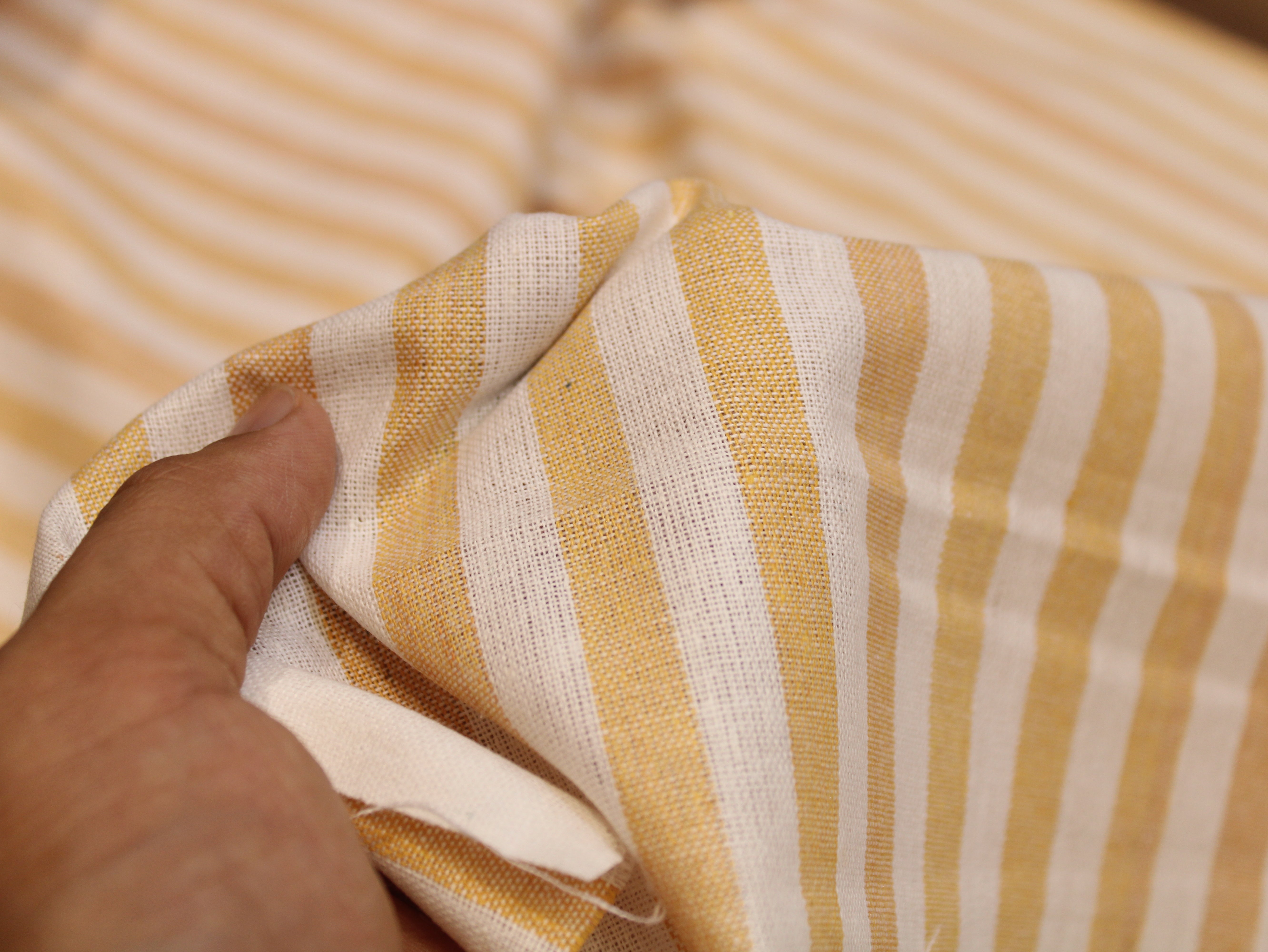 Pure Cotton Handloom Woven Fabric — Yellow | Stripe | 44 Inch