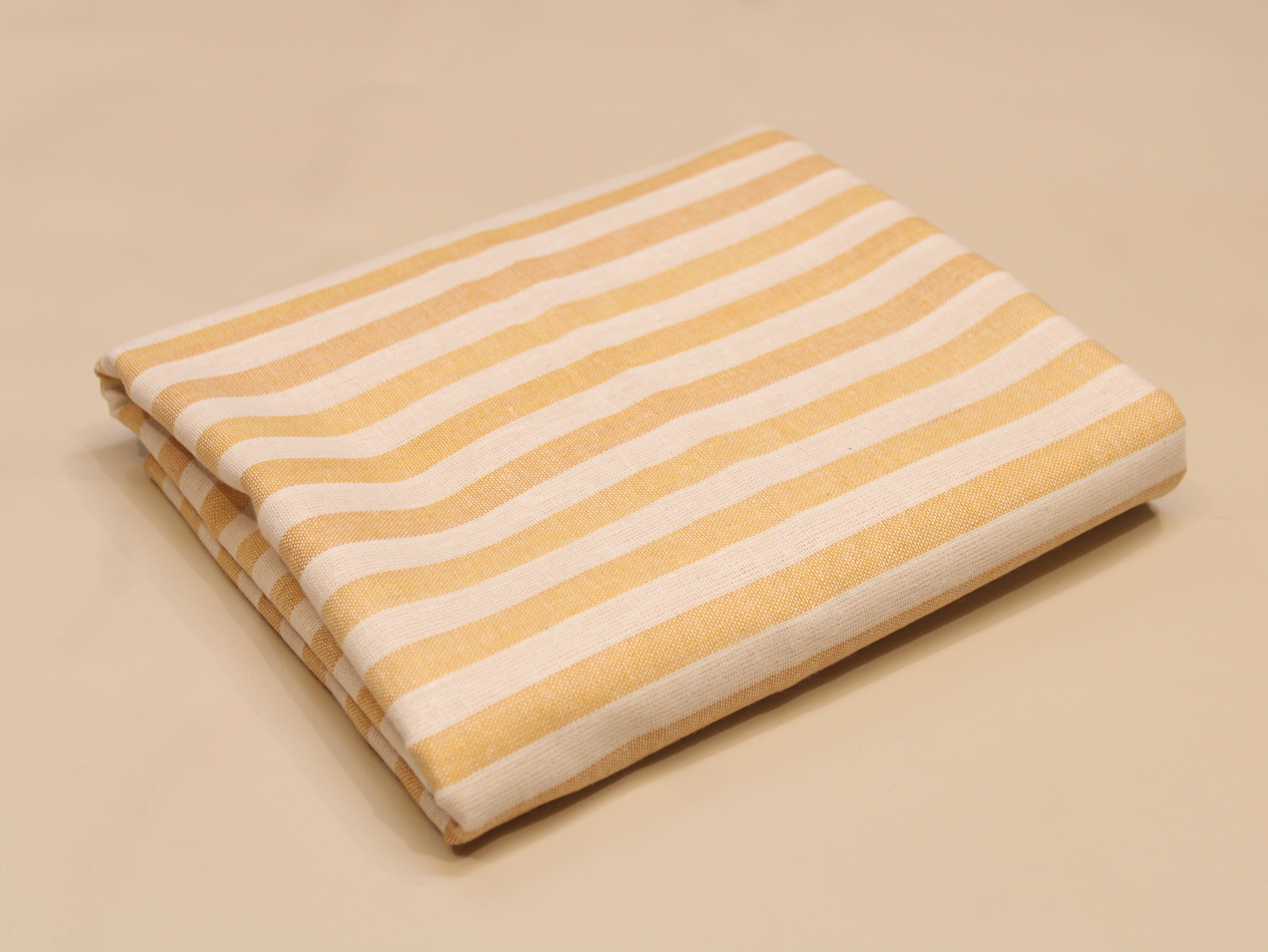 Pure Cotton Handloom Woven Fabric — Yellow | Stripe | 44 Inch