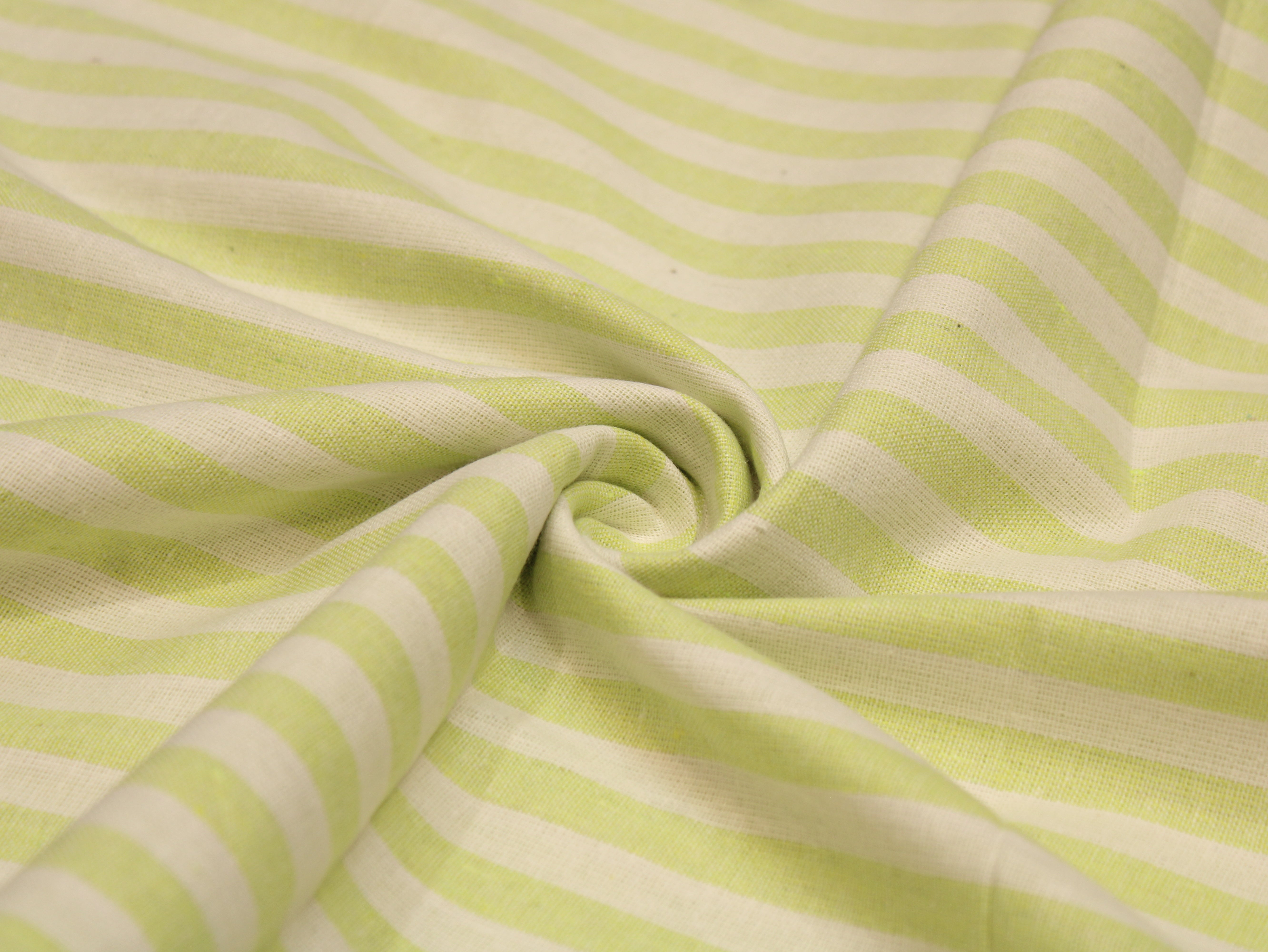 Pure Cotton Handloom Woven Fabric — Lime Green | Stripe | 44 Inch