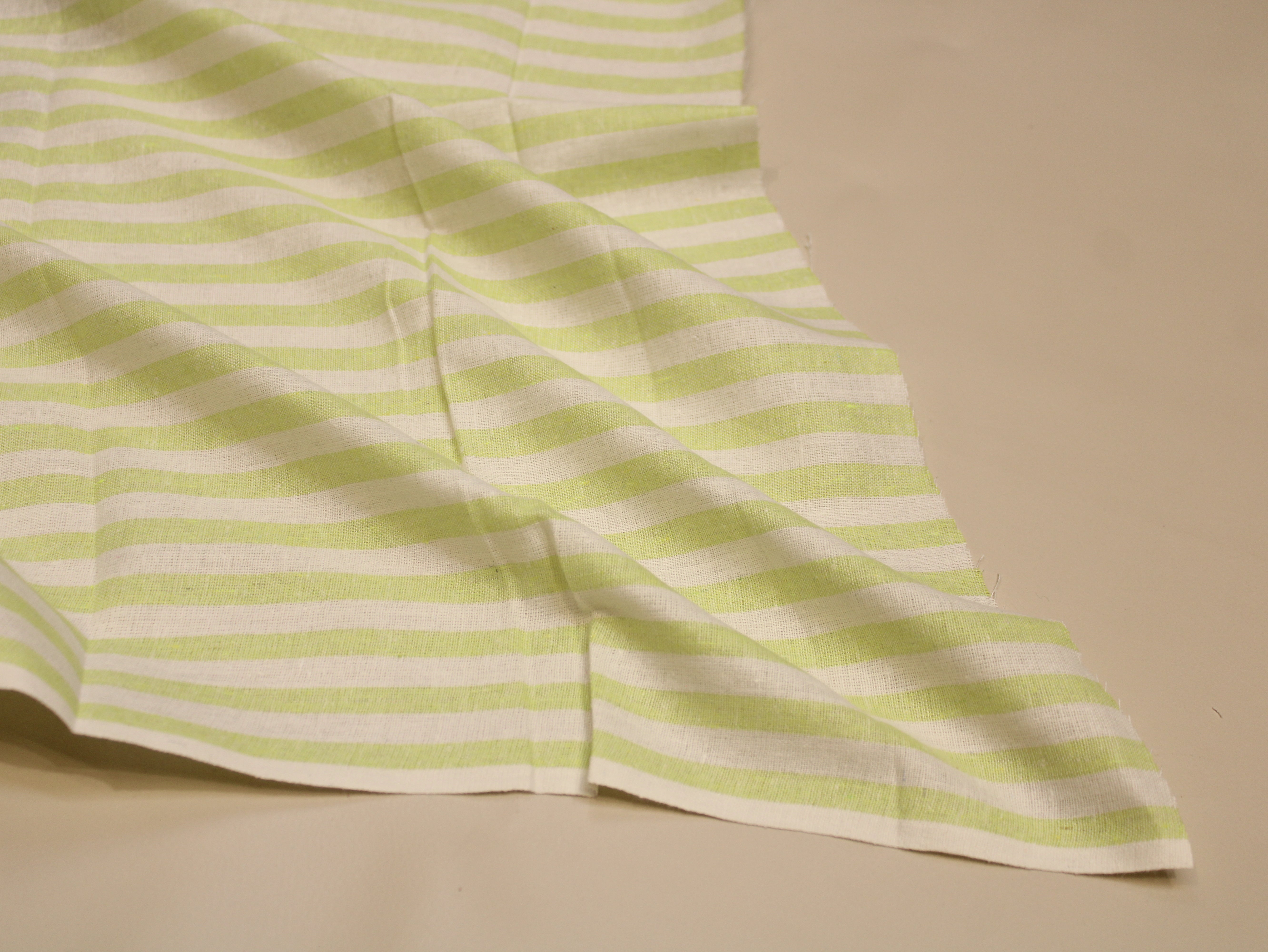 Pure Cotton Handloom Woven Fabric — Lime Green | Stripe | 44 Inch