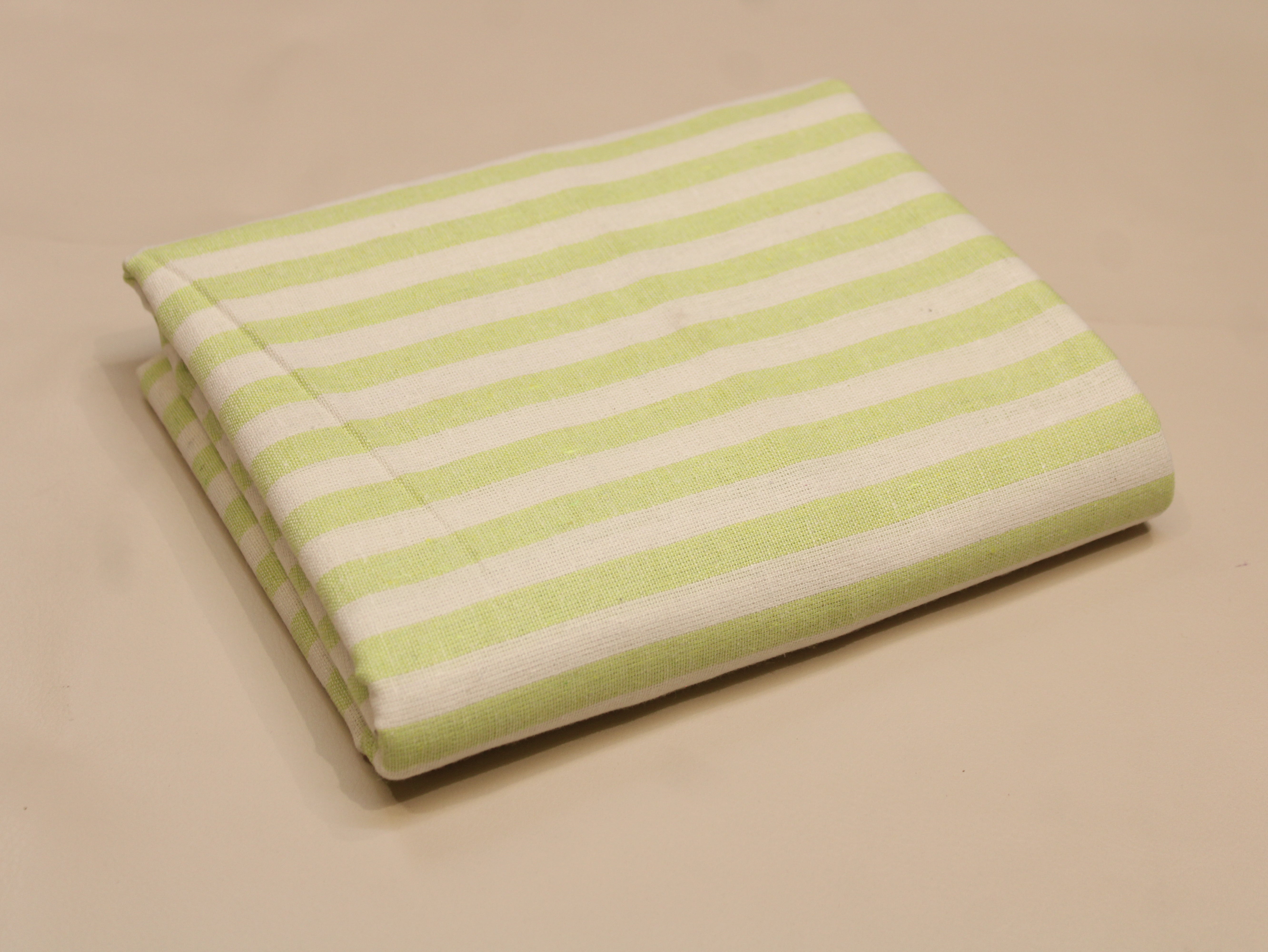 Pure Cotton Handloom Woven Fabric — Lime Green | Stripe | 44 Inch