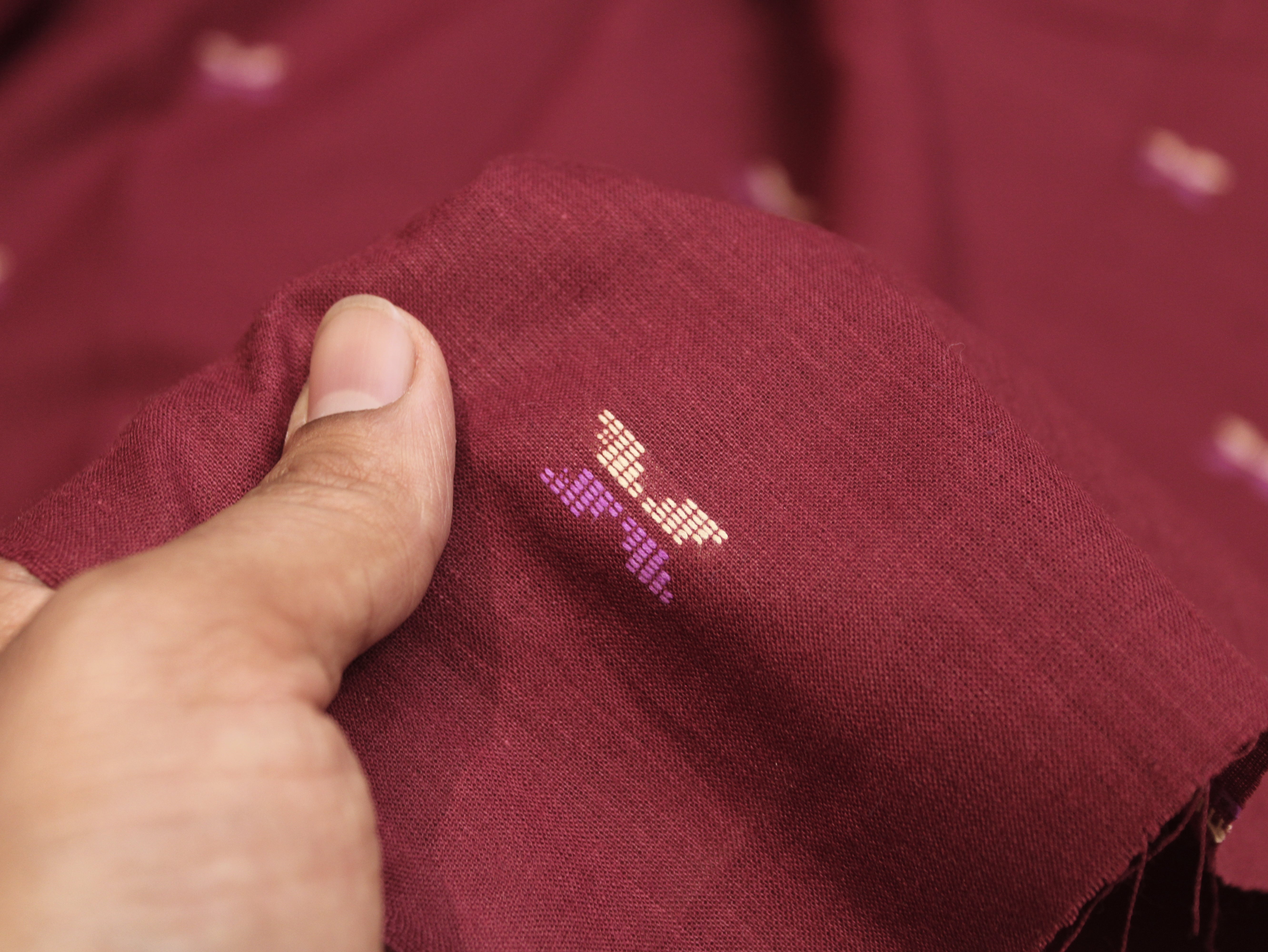 Pure Cotton Jamdani Self-Woven Fabric – 44 Inches - Maroon