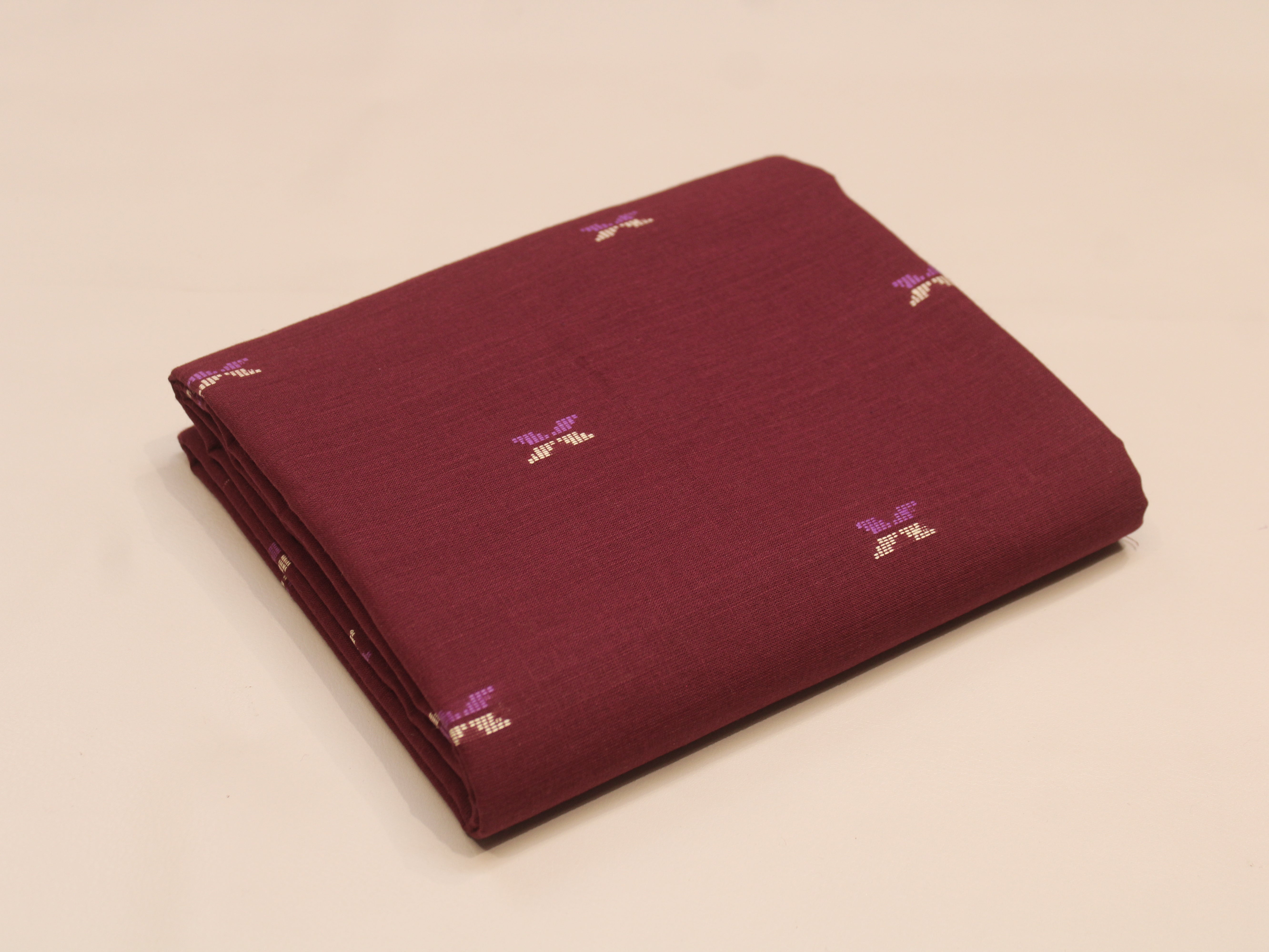 Pure Cotton Jamdani Self-Woven Fabric – 44 Inches - Maroon
