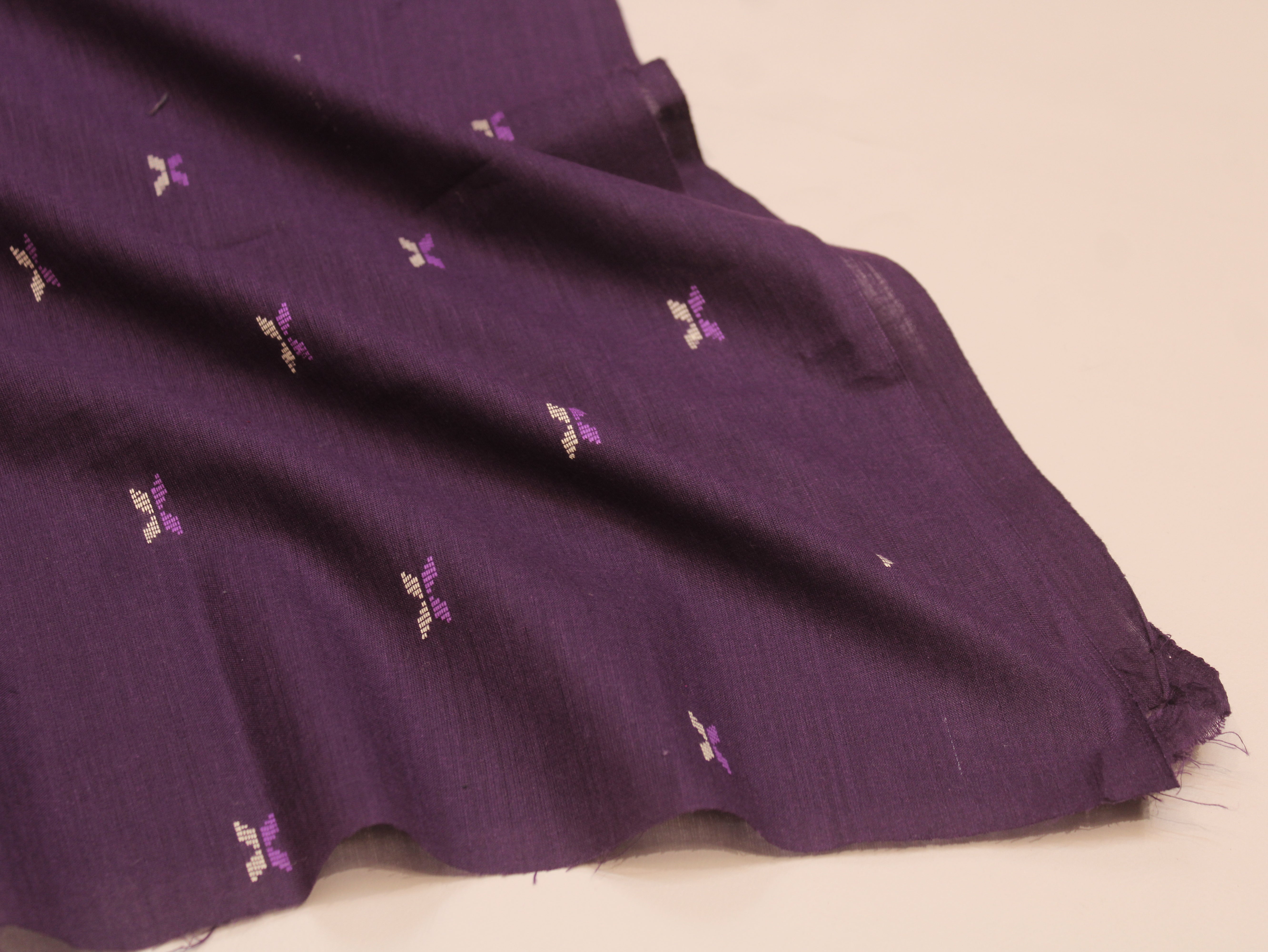 Pure Cotton Jamdani Self-Woven Fabric – 44 Inches - Purple