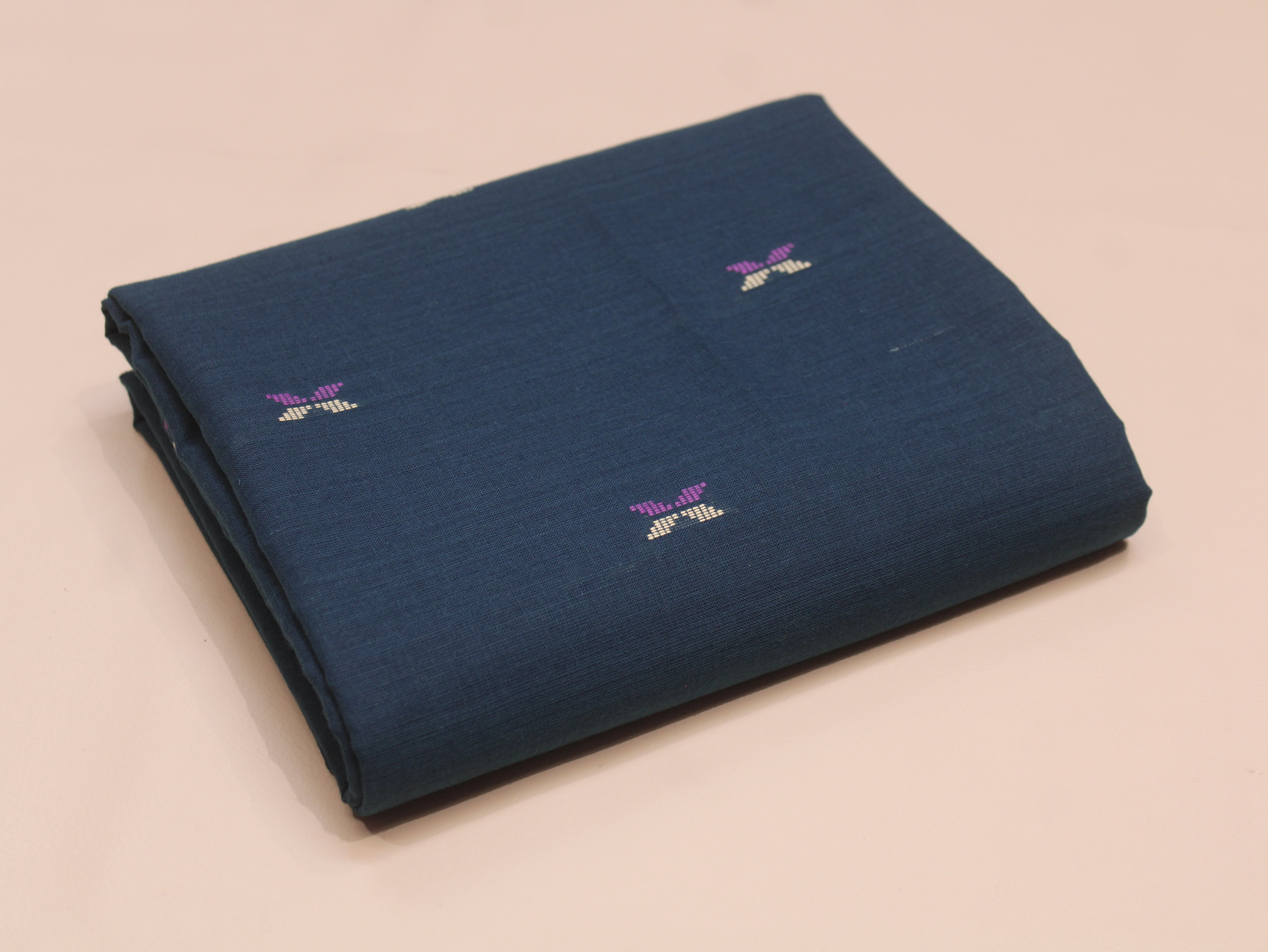 Pure Cotton Jamdani Self-Woven Fabric – 44 Inches - Teal Blue