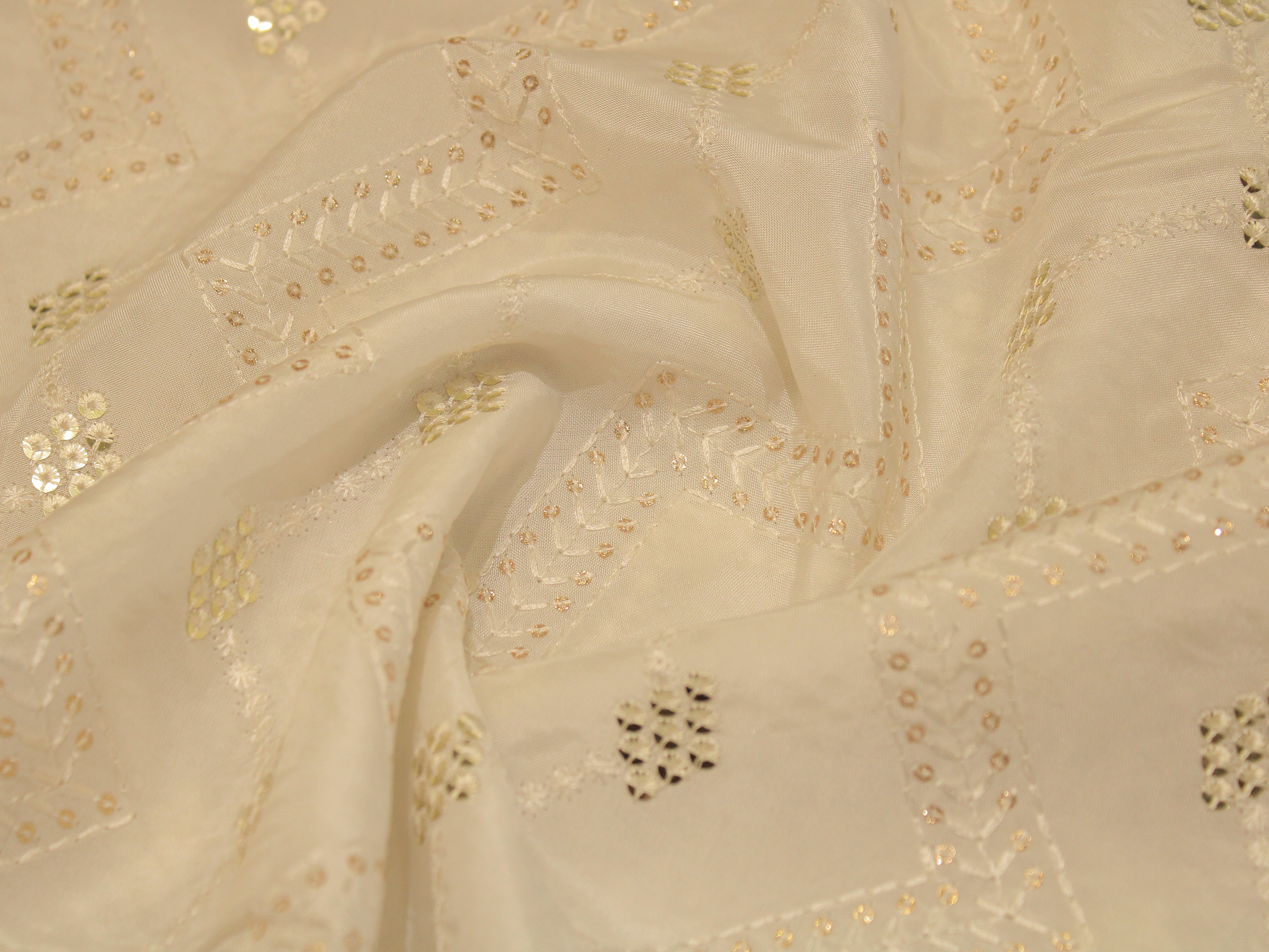 Upada Silk Thread & Sequin Fabric - White Dyeable