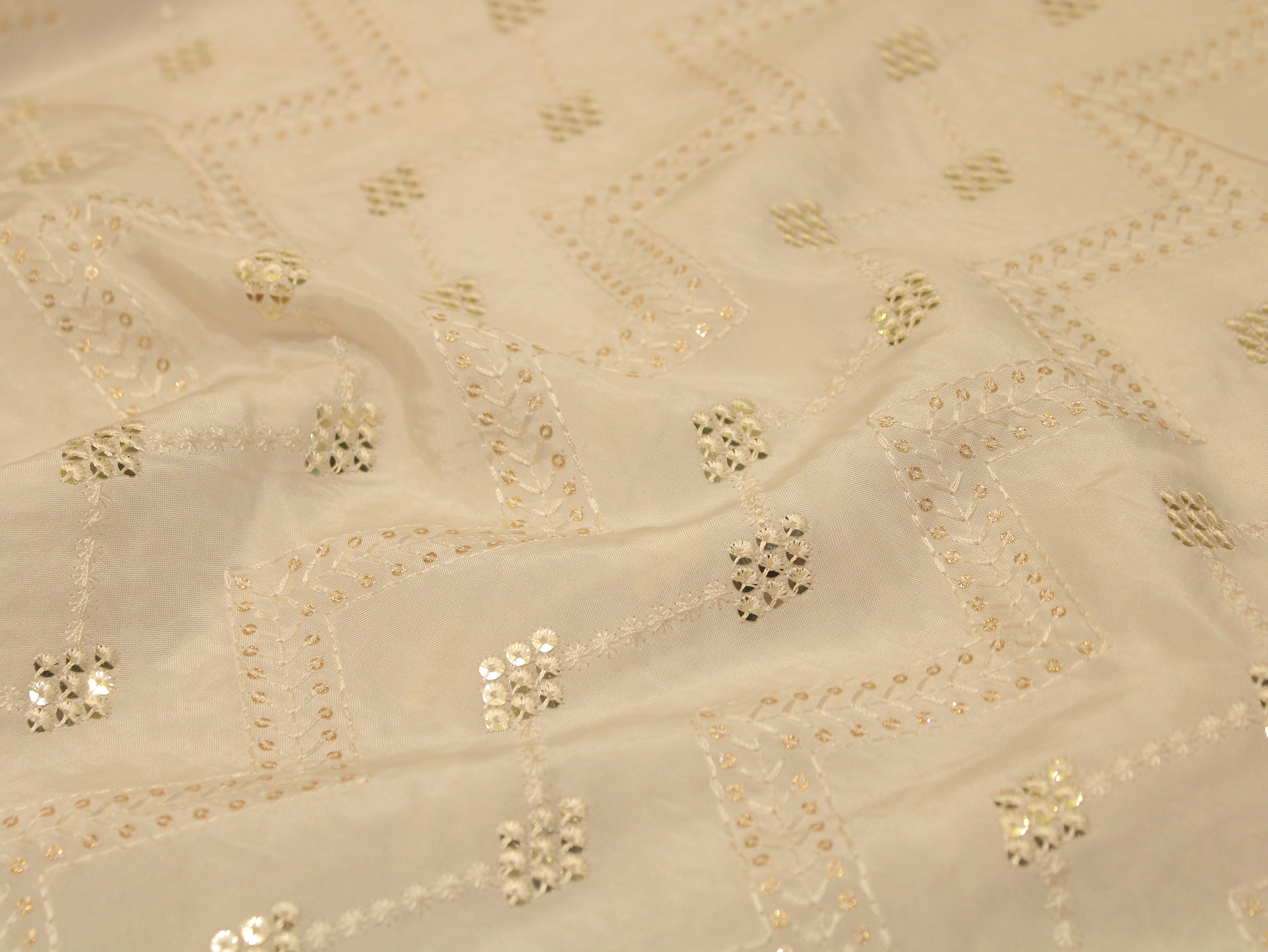 Upada Silk Thread & Sequin Fabric - White Dyeable